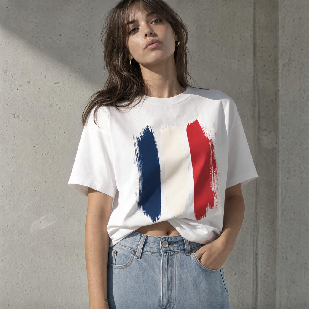 Brushstrokes France enzyme-washed tee worn, lookbook street style