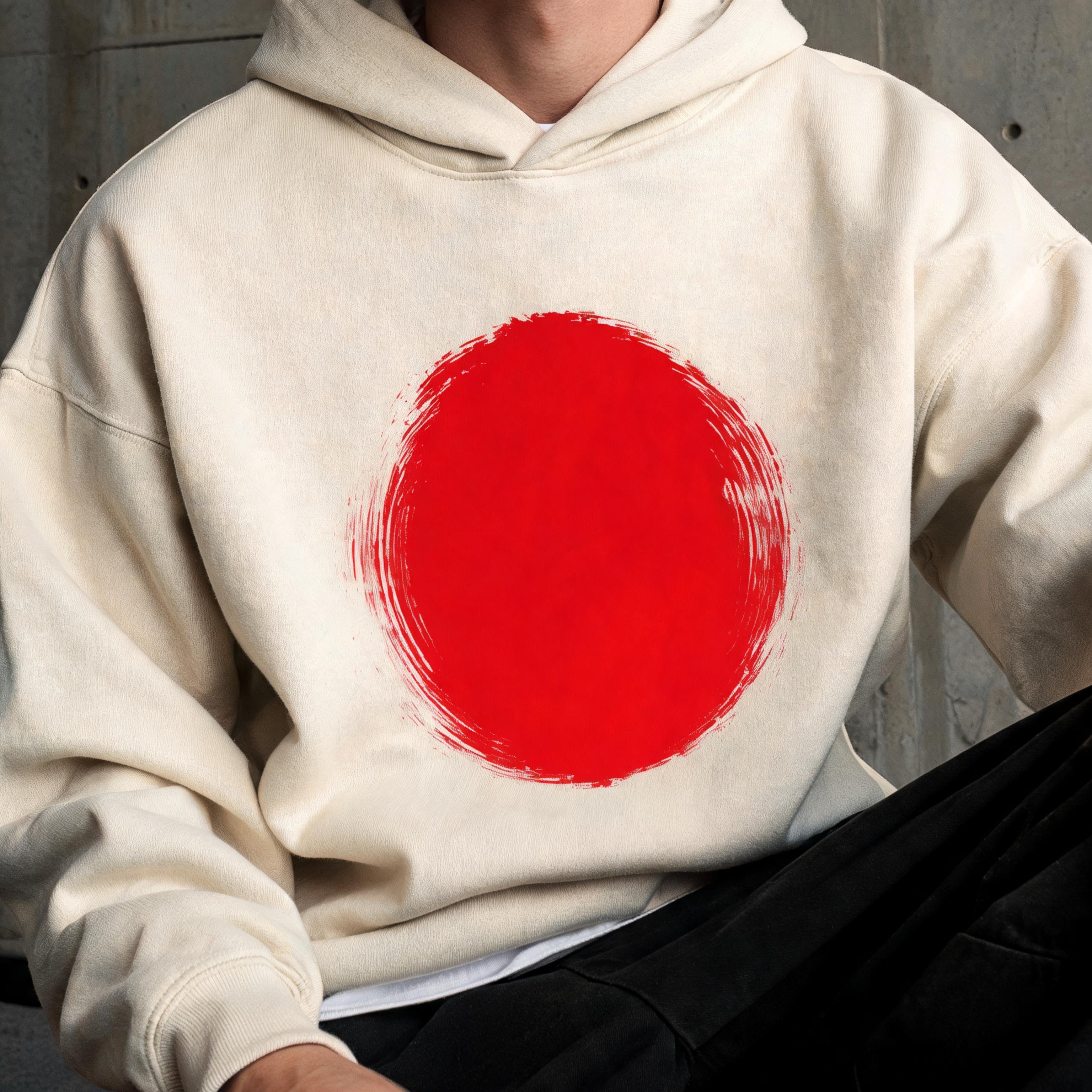 Mid-shot of Japan blue brushstroke artwork on heavyweight hoodie fleece