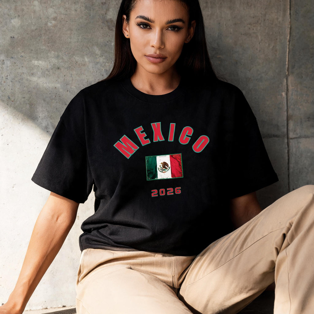 Mexico 2026 unisex cotton tee — mid-shot detail of front graphic print