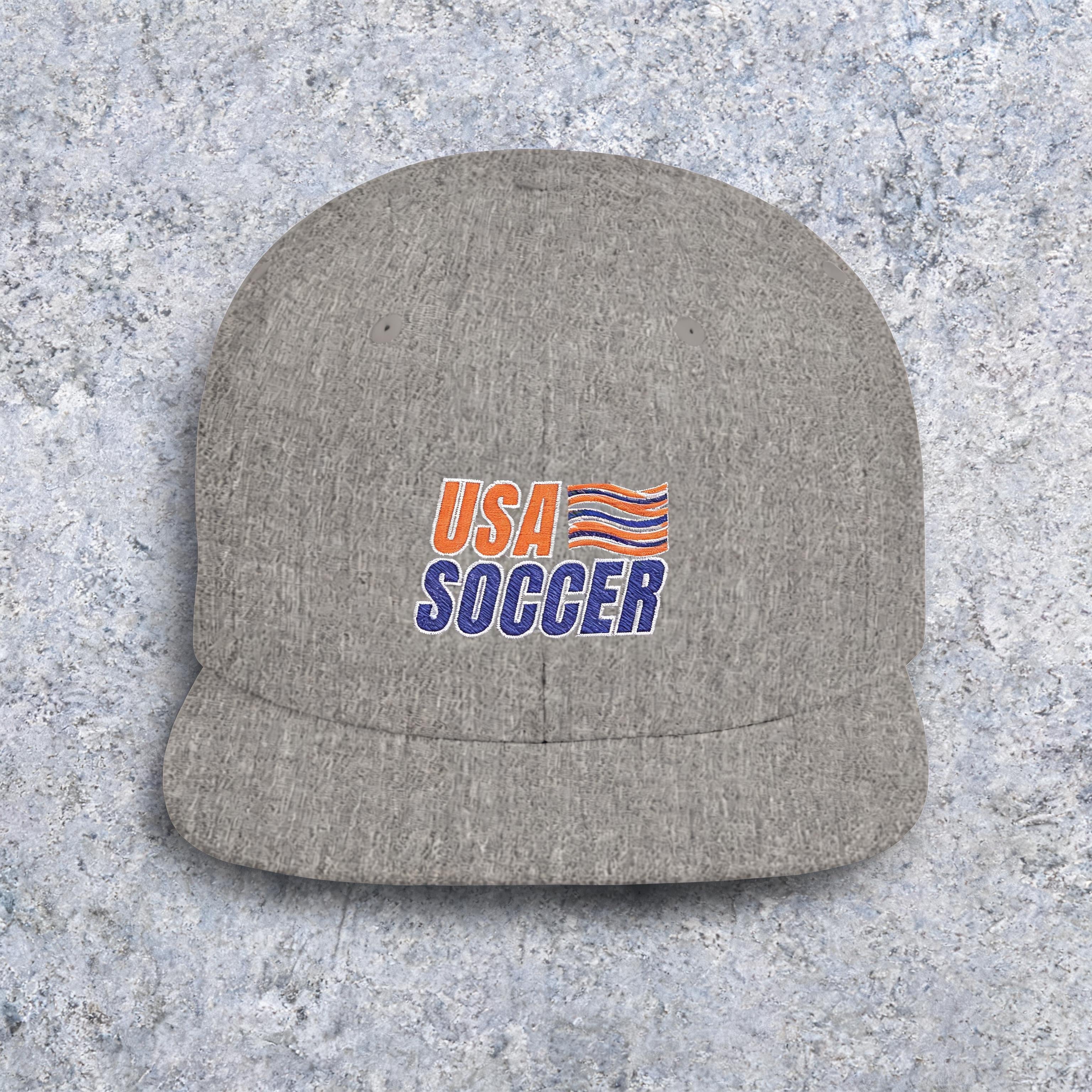 USA Soccer Flat Bill Snapback Hat — slate background