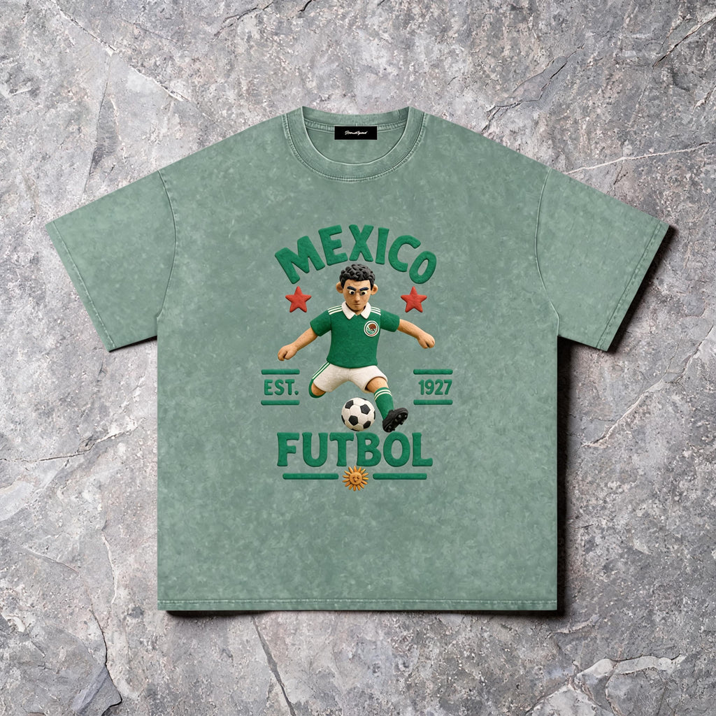 Mexico Claymation Edition tee with a hand-sculpted 3D claymation national-team crest in raised DTF print