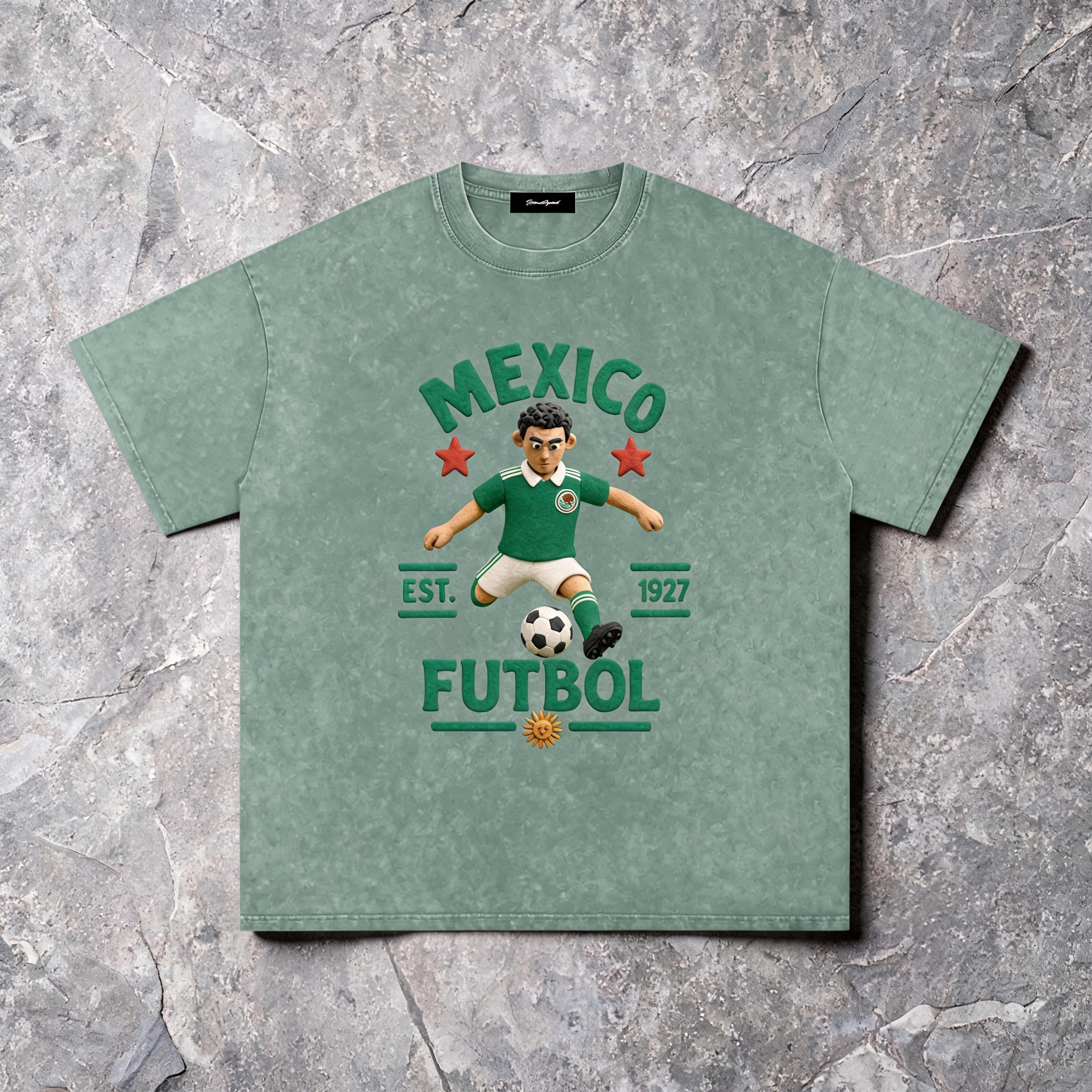 Mexico Claymation Edition tee with a hand-sculpted 3D claymation national-team crest in raised DTF print