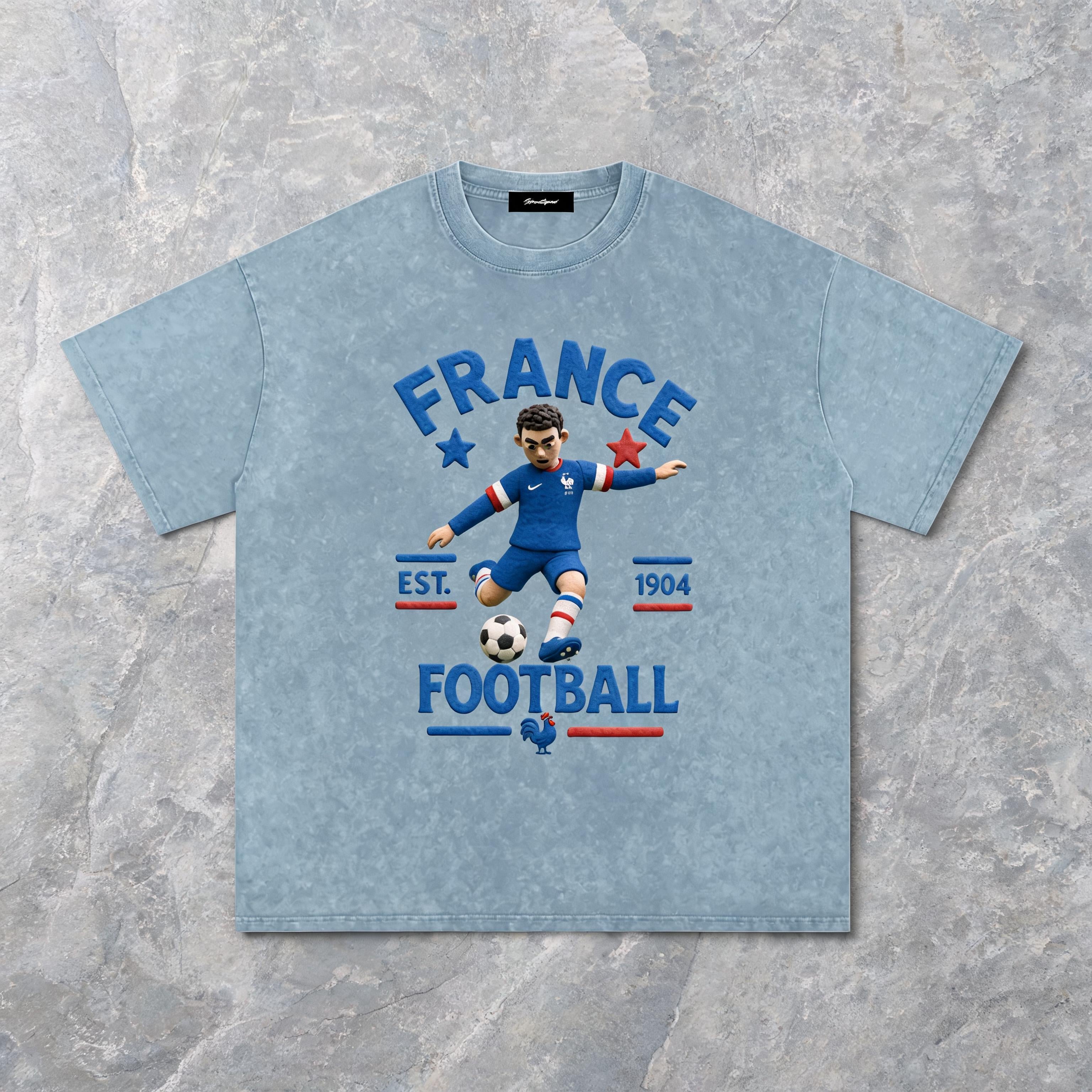 Lookbook shot of the France Claymation snow-washed cotton tee