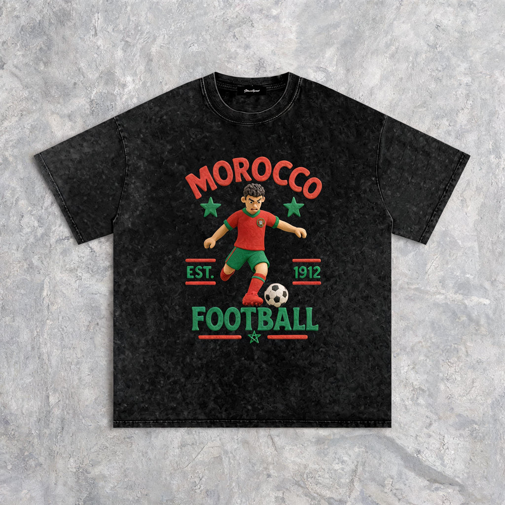 Morocco Claymation Edition tee with a hand-sculpted 3D claymation national-team crest in raised DTF print