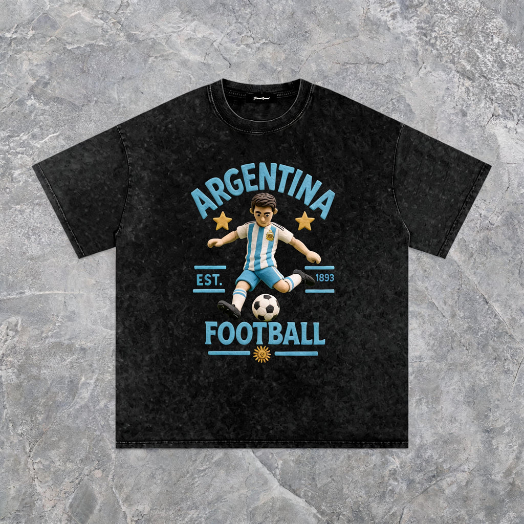 Argentina Claymation Edition tee with a hand-sculpted 3D claymation national-team crest in raised DTF print