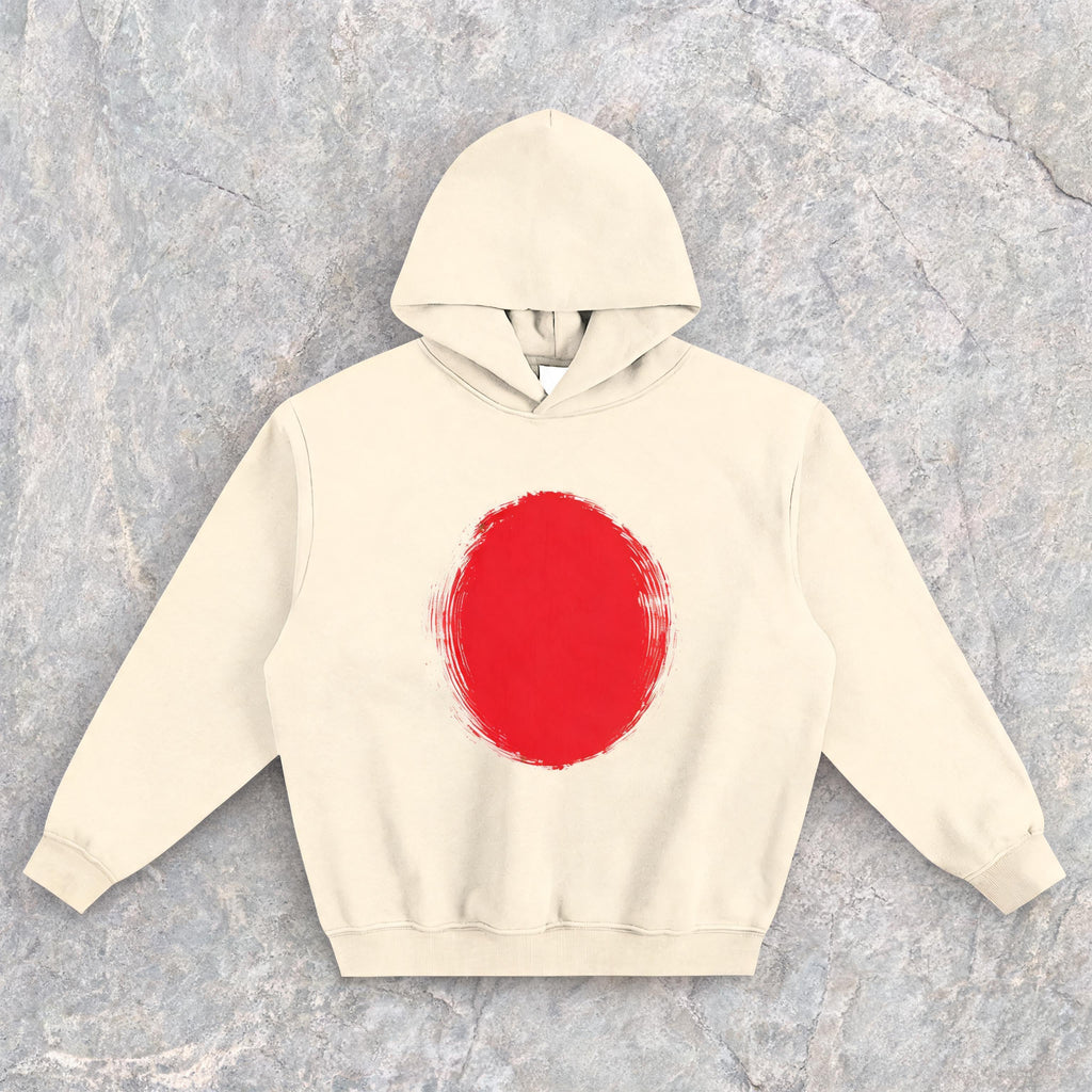 Japan brushstrokes boxy fleeced hoodie, front view, drop-shoulder fit