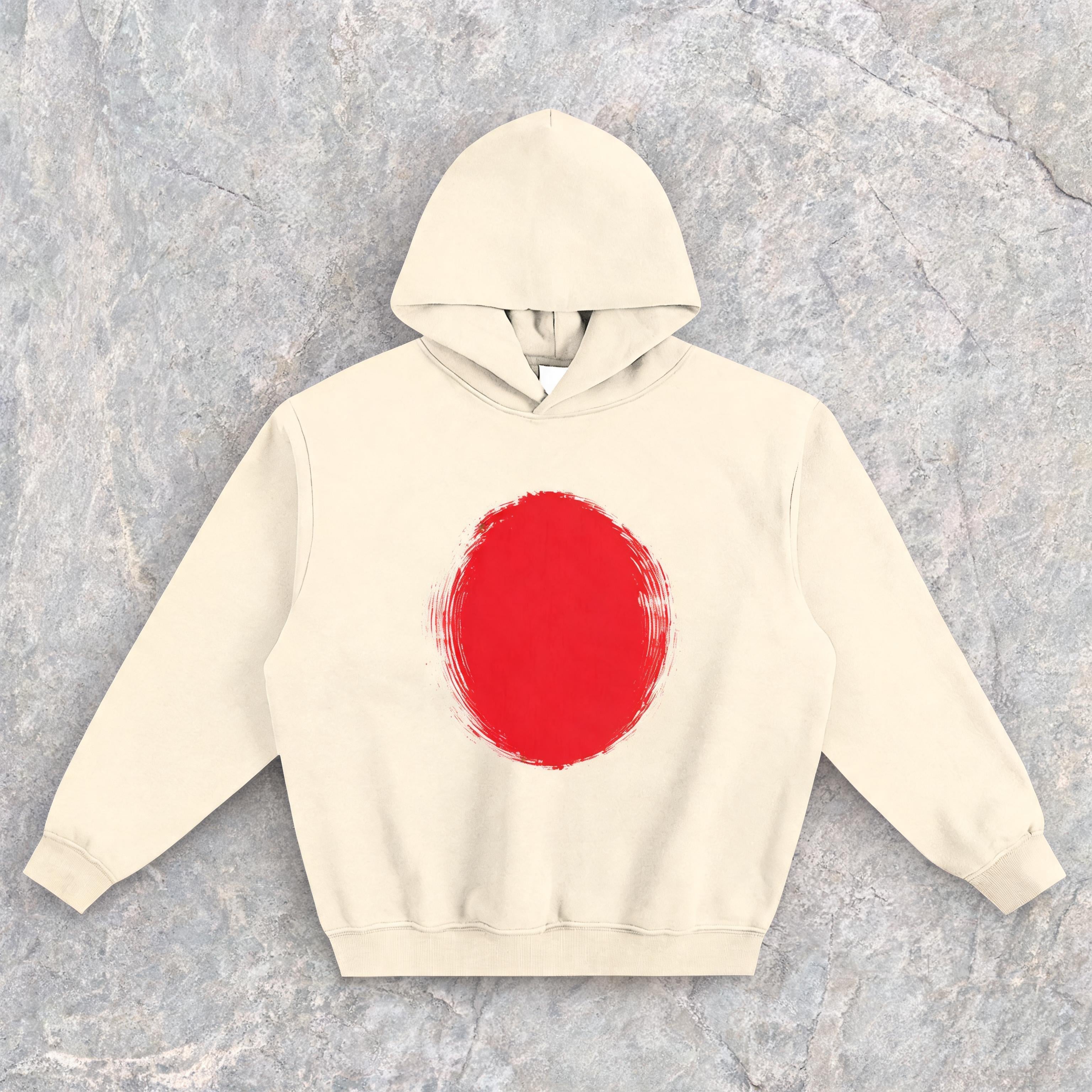 Japan brushstrokes boxy fleeced hoodie, front view, drop-shoulder fit