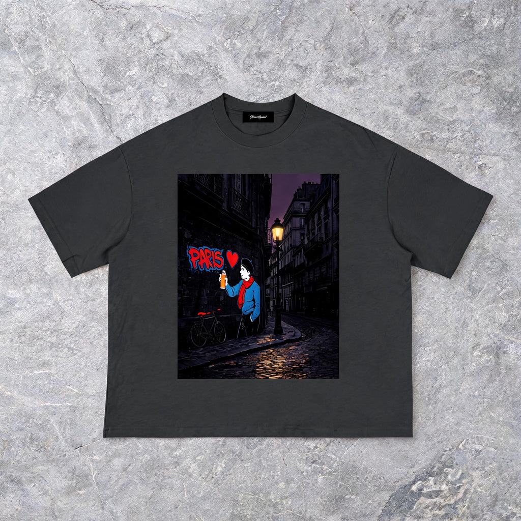 Paris Street Art Boxy France Tee with graffiti-style street-art print