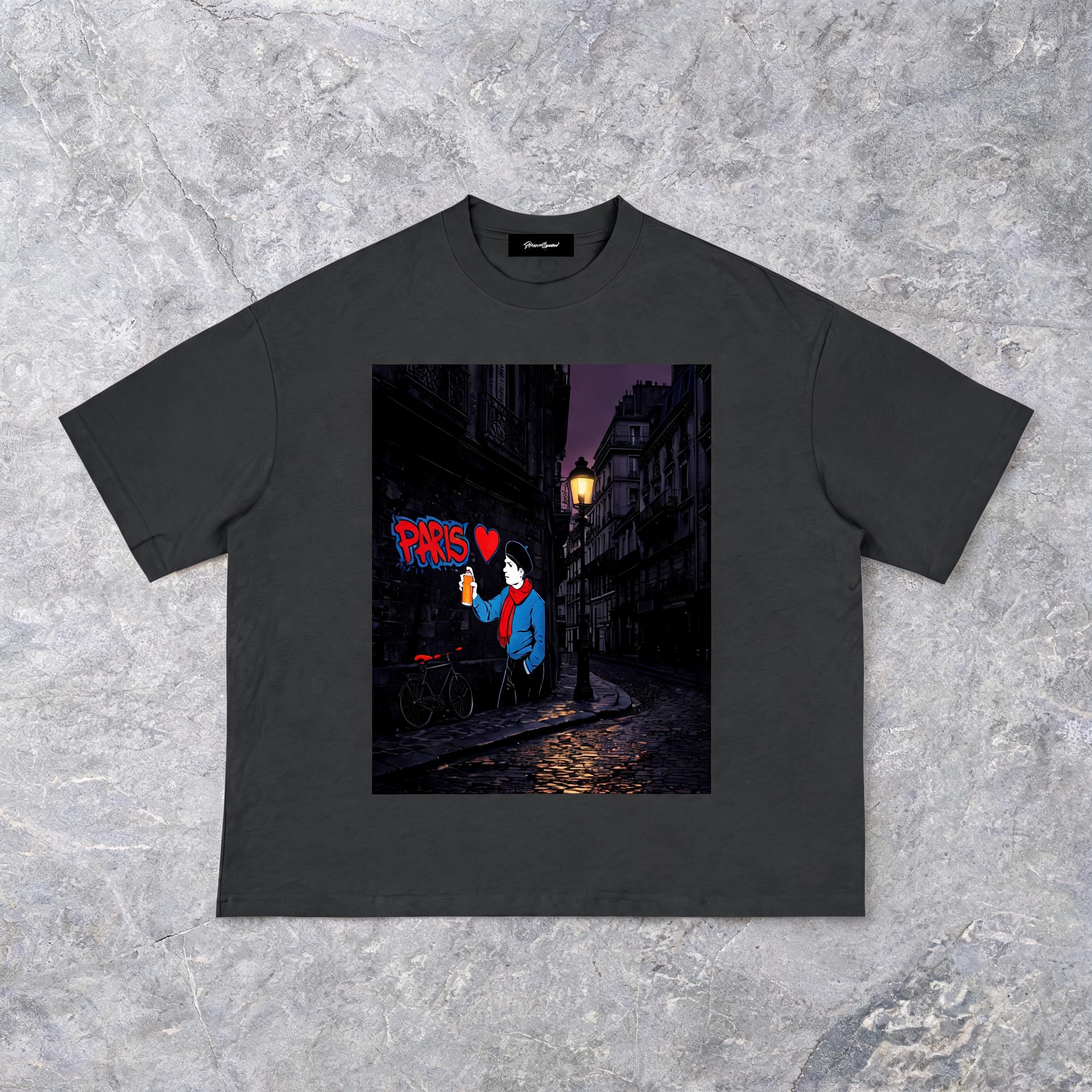 Paris Street Art Boxy France Tee with graffiti-style street-art print