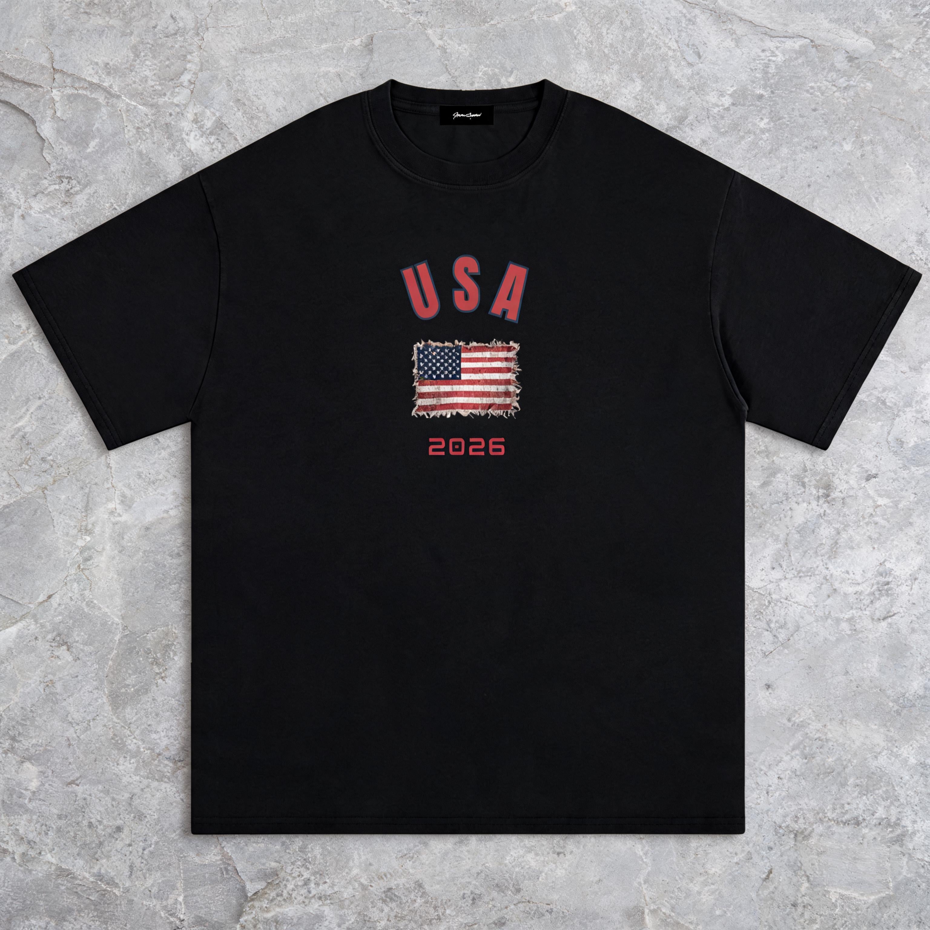 USA '26 federation-free soccer streetwear tee, premium heavyweight cotton, studio product shot