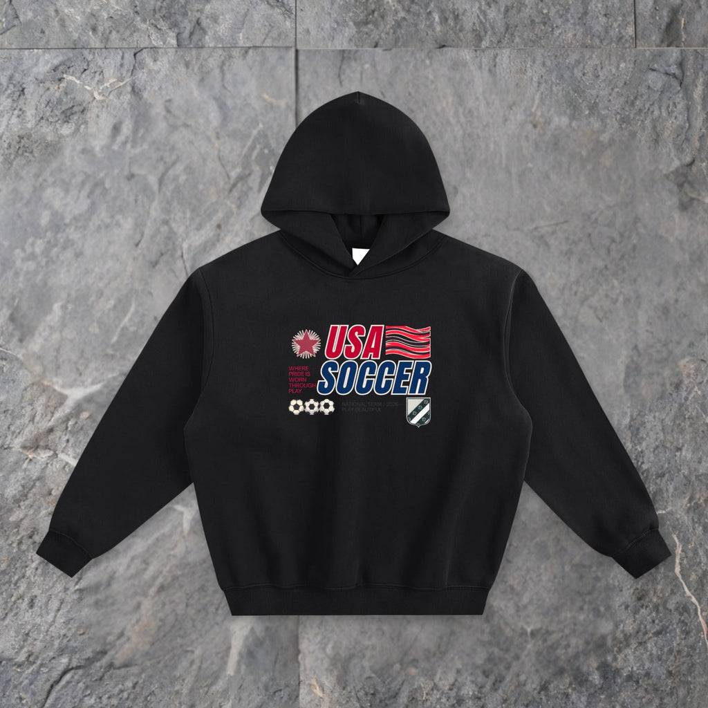 USA 90s Blockcore Fleeced Boxy Hoodie