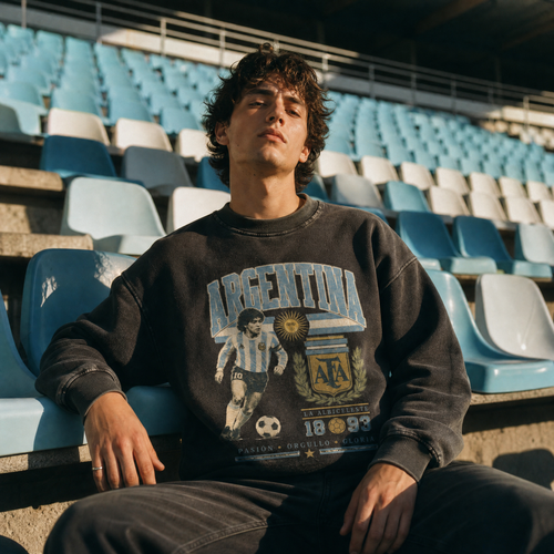 Argentina Vintage Football Crewneck — stadium seats lifestyle
