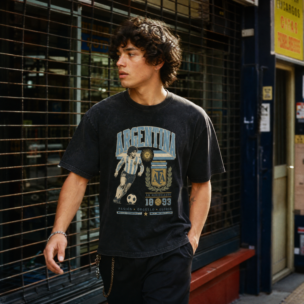 Argentina Vintage Football Tee — street portrait lifestyle