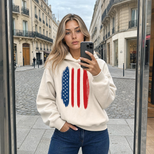 Brushstrokes Fleeced Boxy Hoodie - USA Edition — everyday paris mirror selfie lifestyle