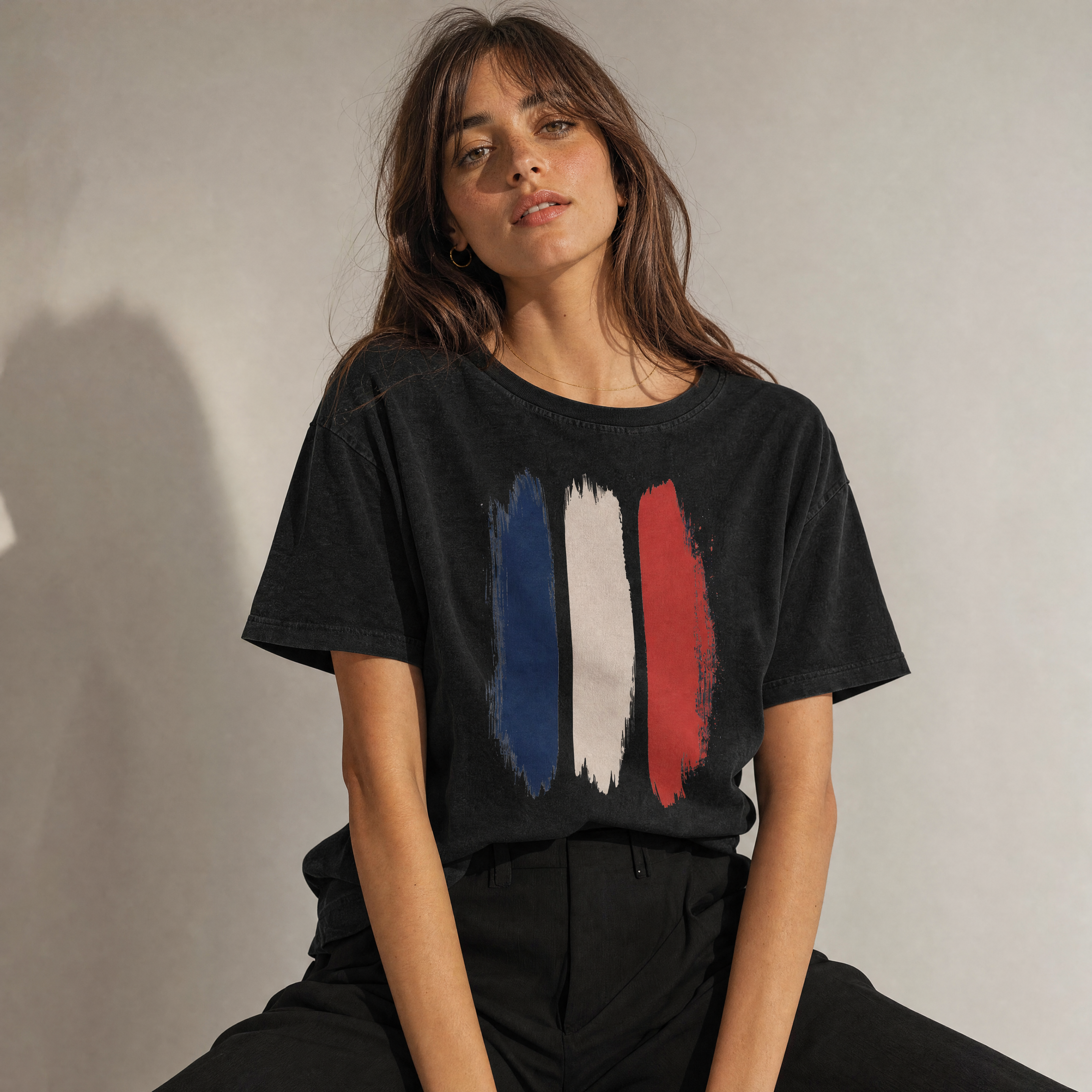 Brushstrokes France Enzyme Washed T-Shirt — dusk terrace lifestyle