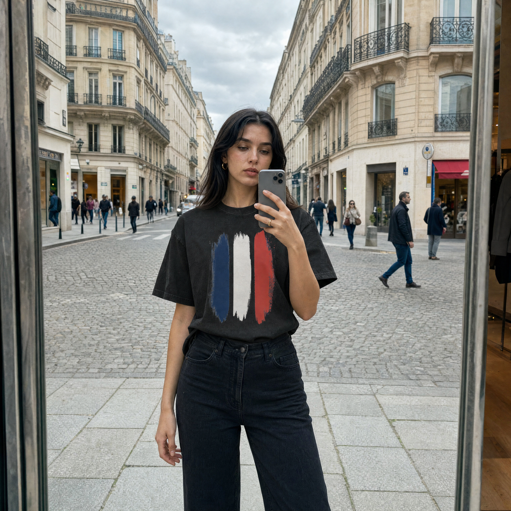 Brushstrokes France Enzyme Washed T-Shirt — paris phone lifestyle