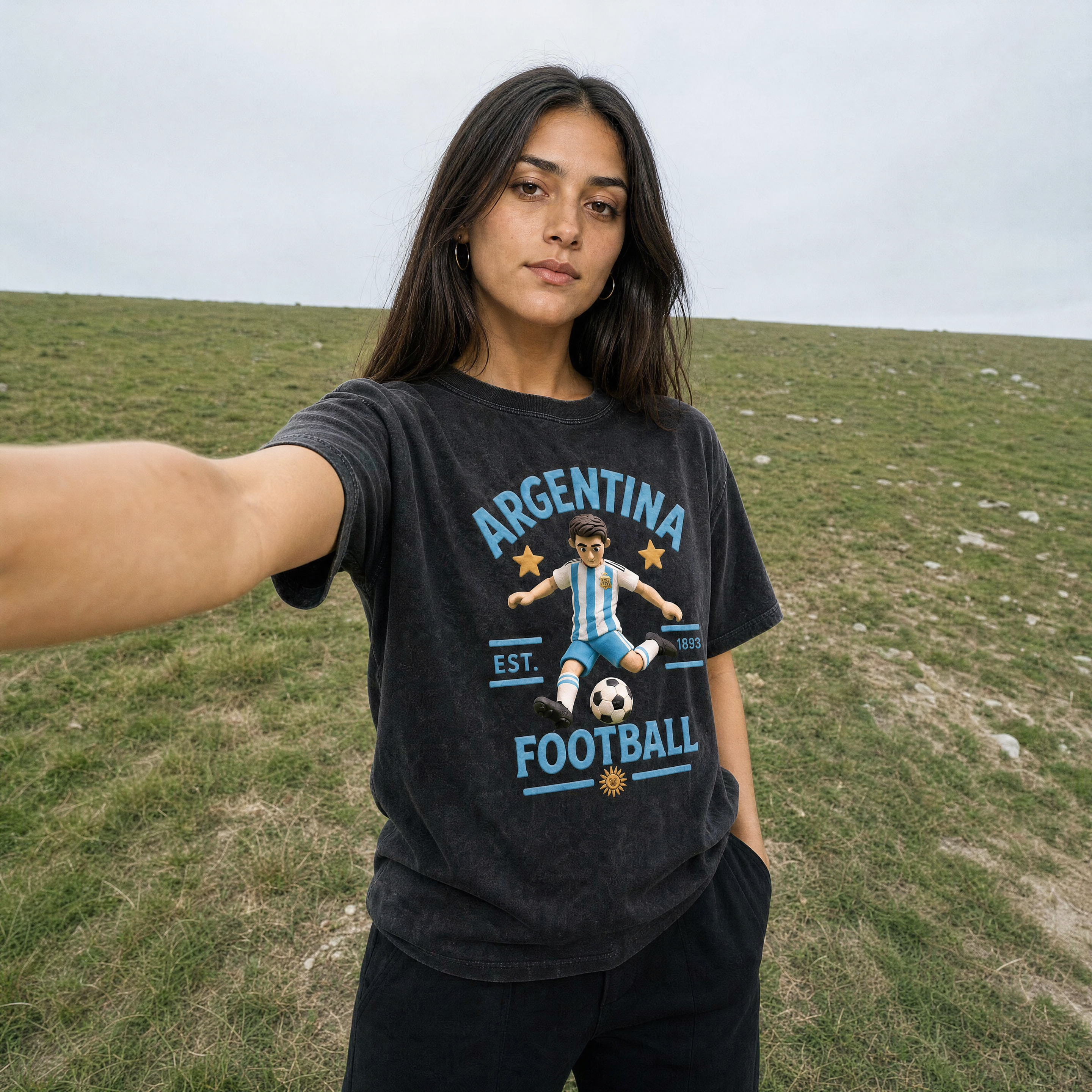 Claymation Series Snow Washed Cotton T-Shirt - Argentina Edition — everyday hill selfie lifestyle