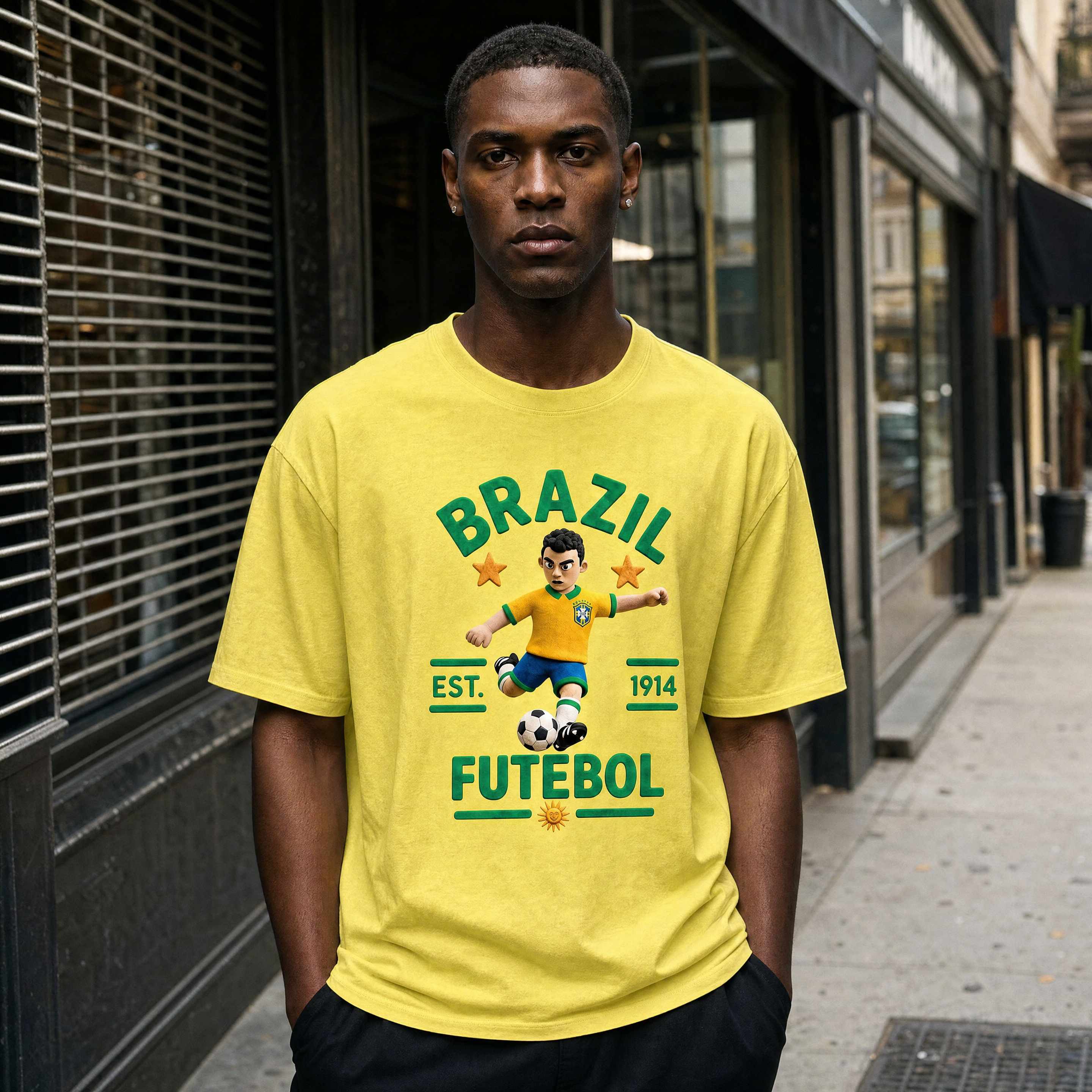 Claymation Series Snow Washed Cotton T-Shirt - Brazil Edition — storefront style lifestyle