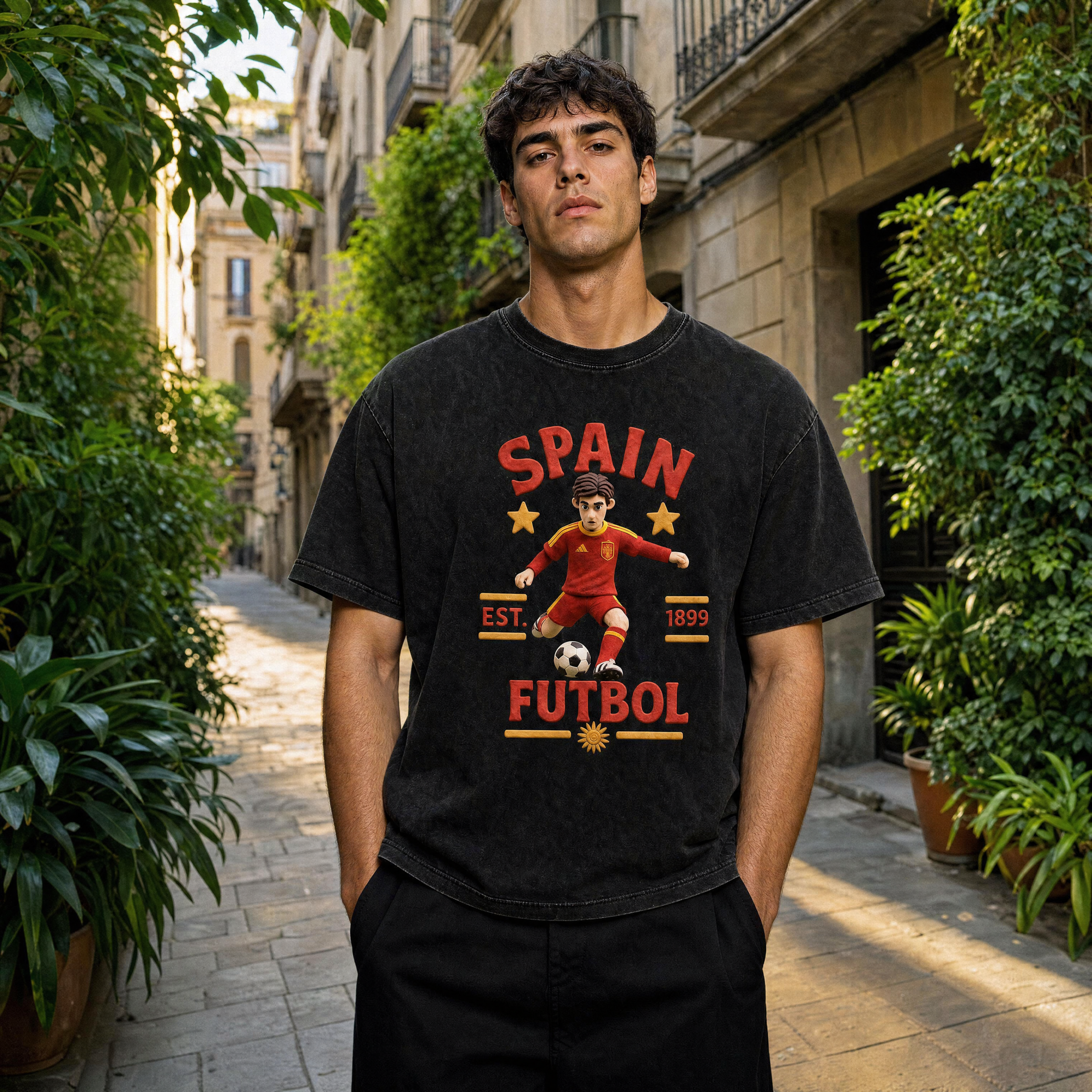 Claymation Series Snow Washed Cotton T-Shirt - Spain Edition — everyday barcelona lifestyle