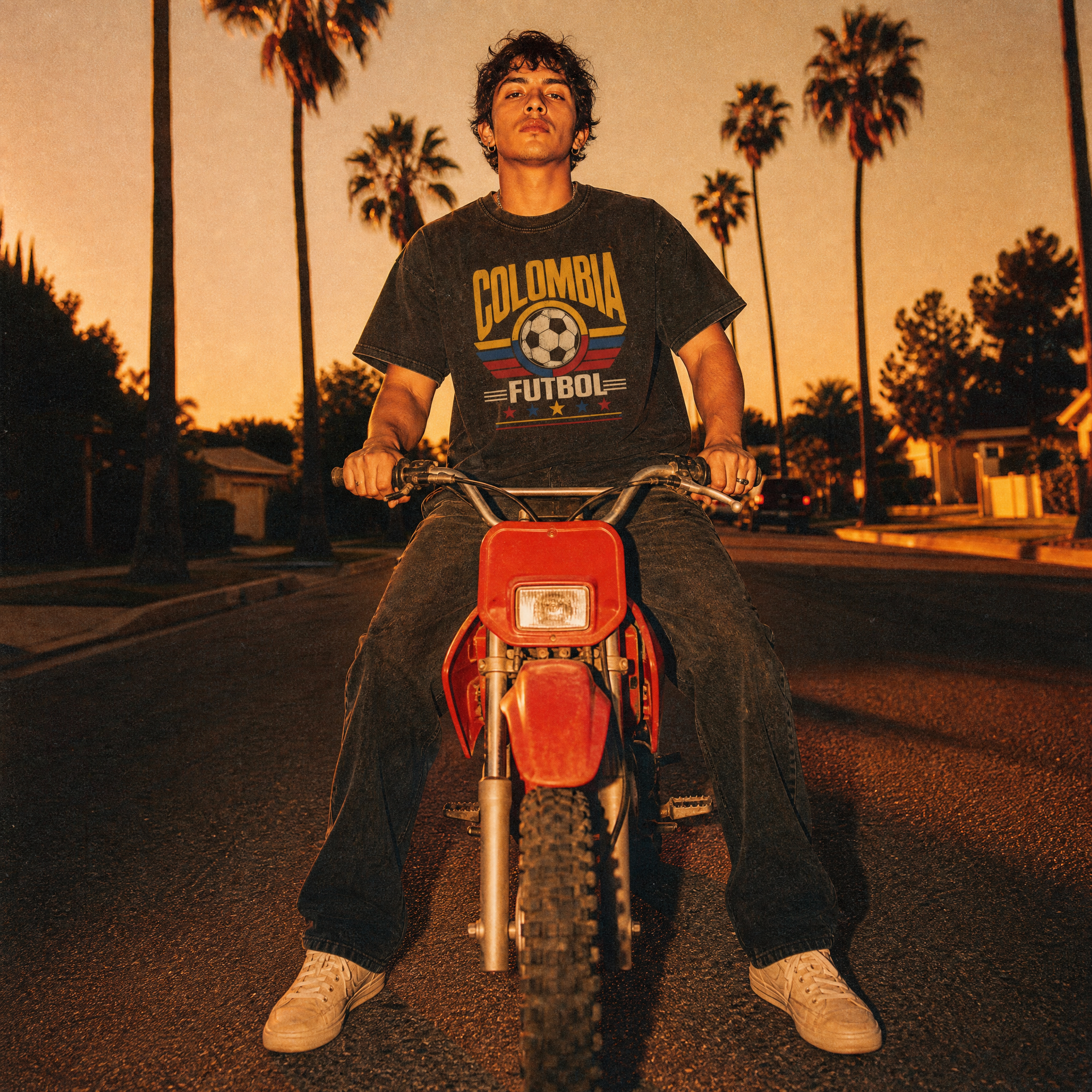 Colombia Vintage Football Tee — sunset bike lifestyle