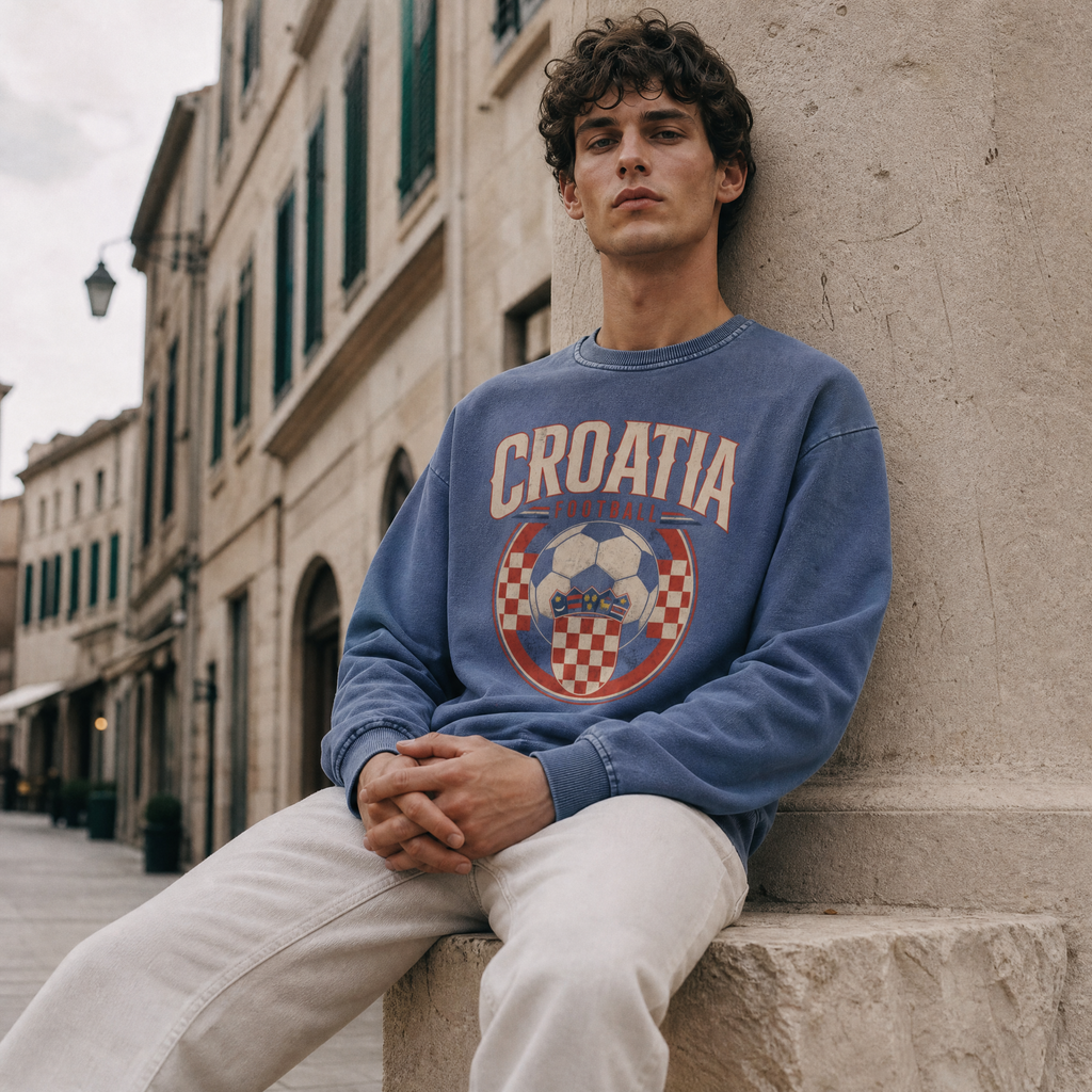 Croatia Vintage Football Crewneck — stone street lifestyle