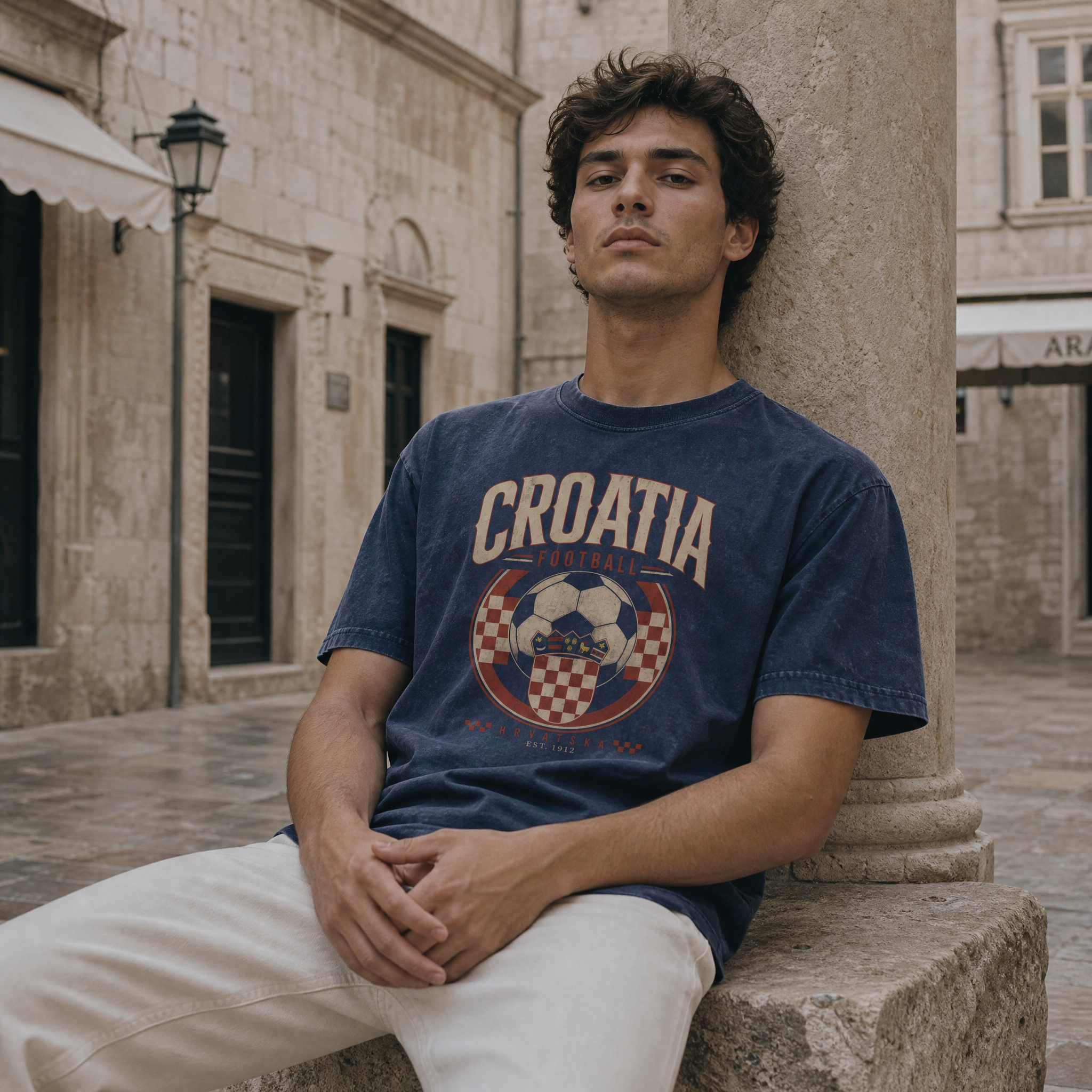Croatia Vintage Football Tee — stone street lifestyle
