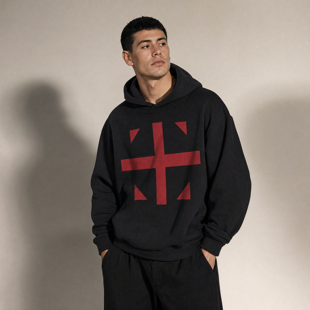 England Fleeced Boxy Hoodie — studio portrait lifestyle