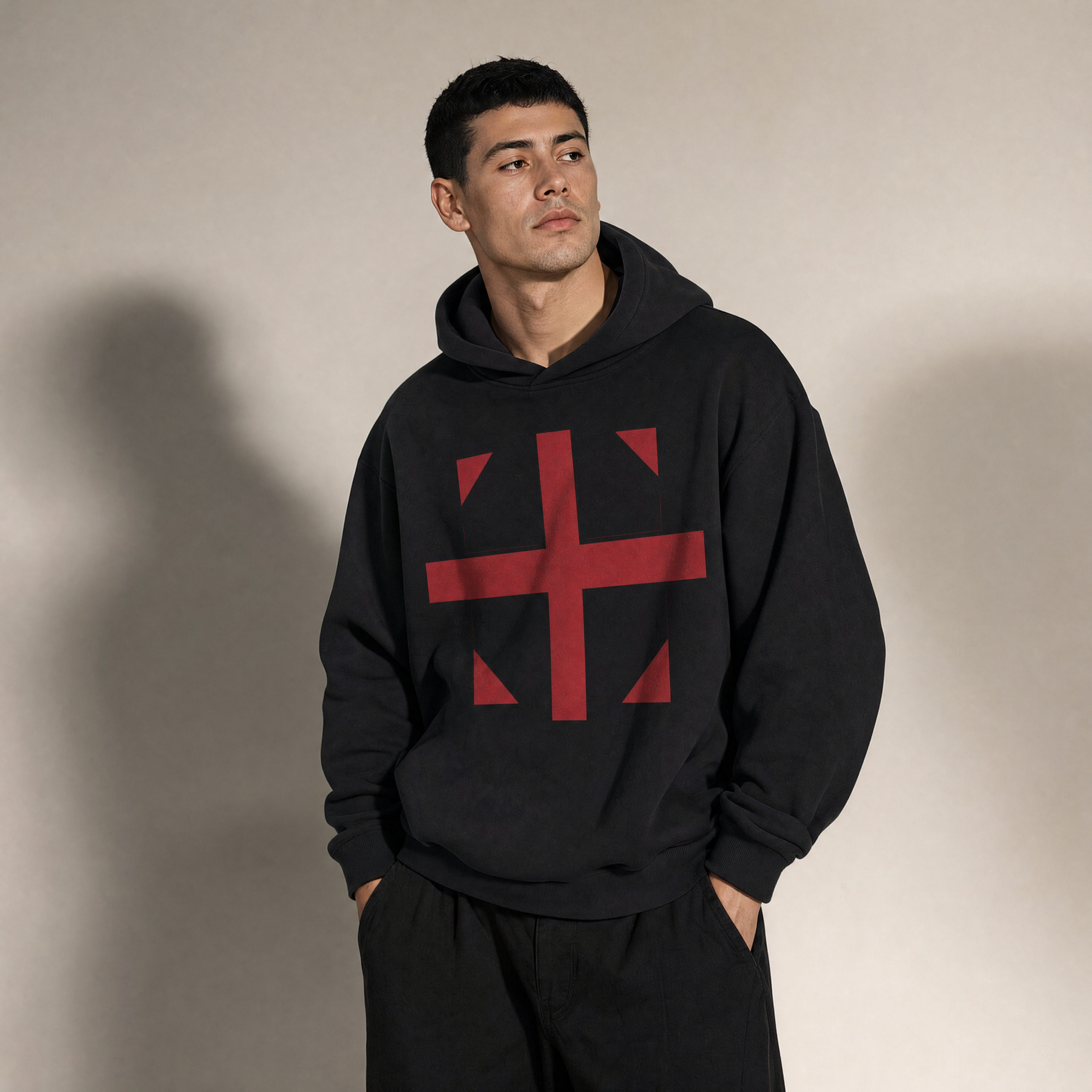 England Fleeced Boxy Hoodie — studio portrait lifestyle