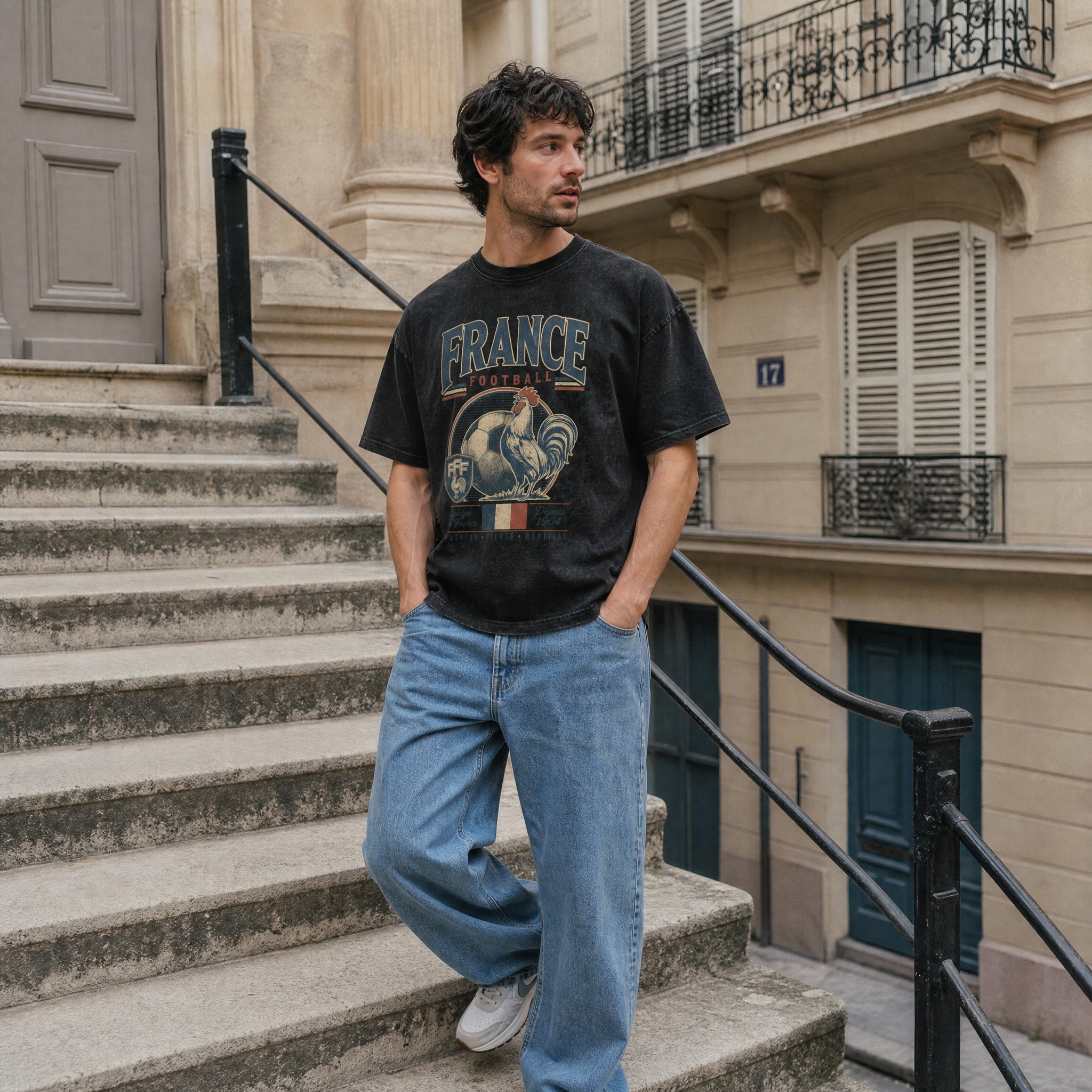 France Vintage Football Tee — parisian stairs lifestyle