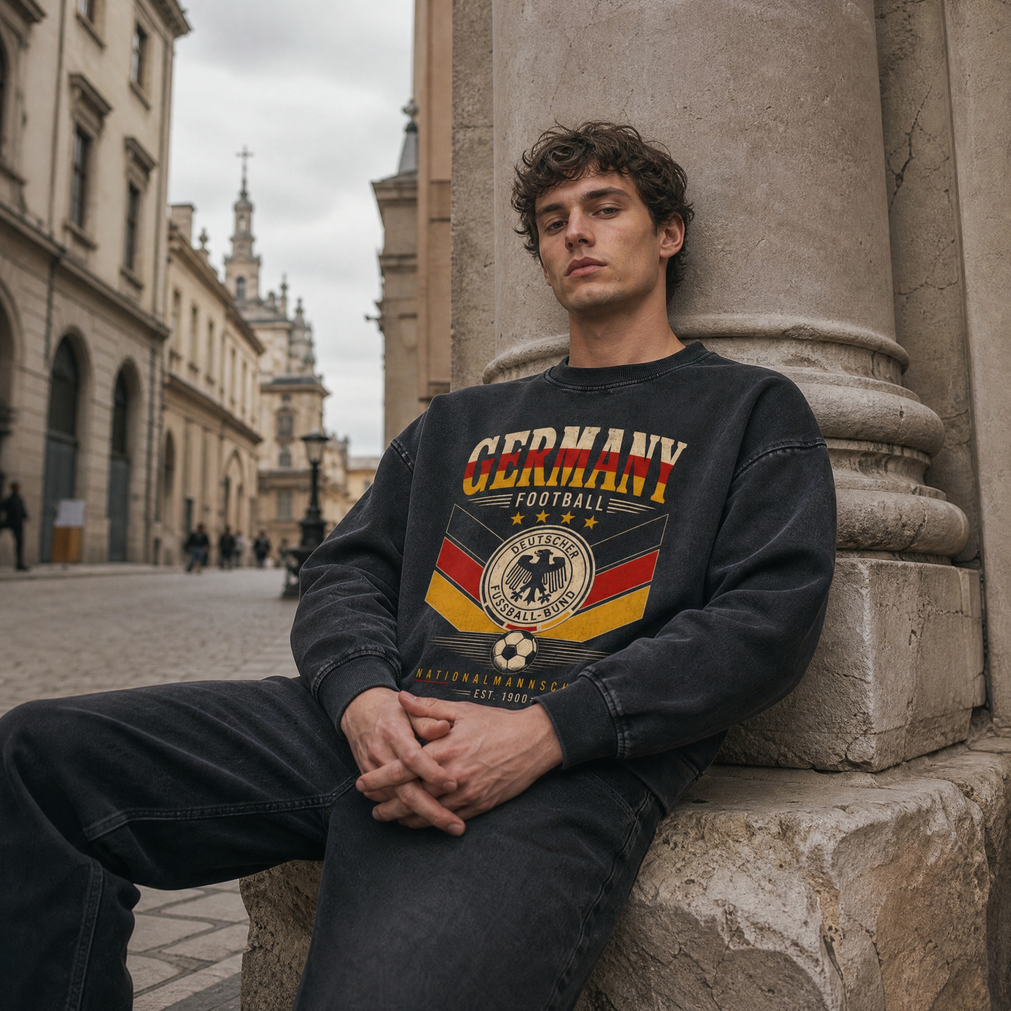Germany Vintage Football Crewneck — city column lifestyle