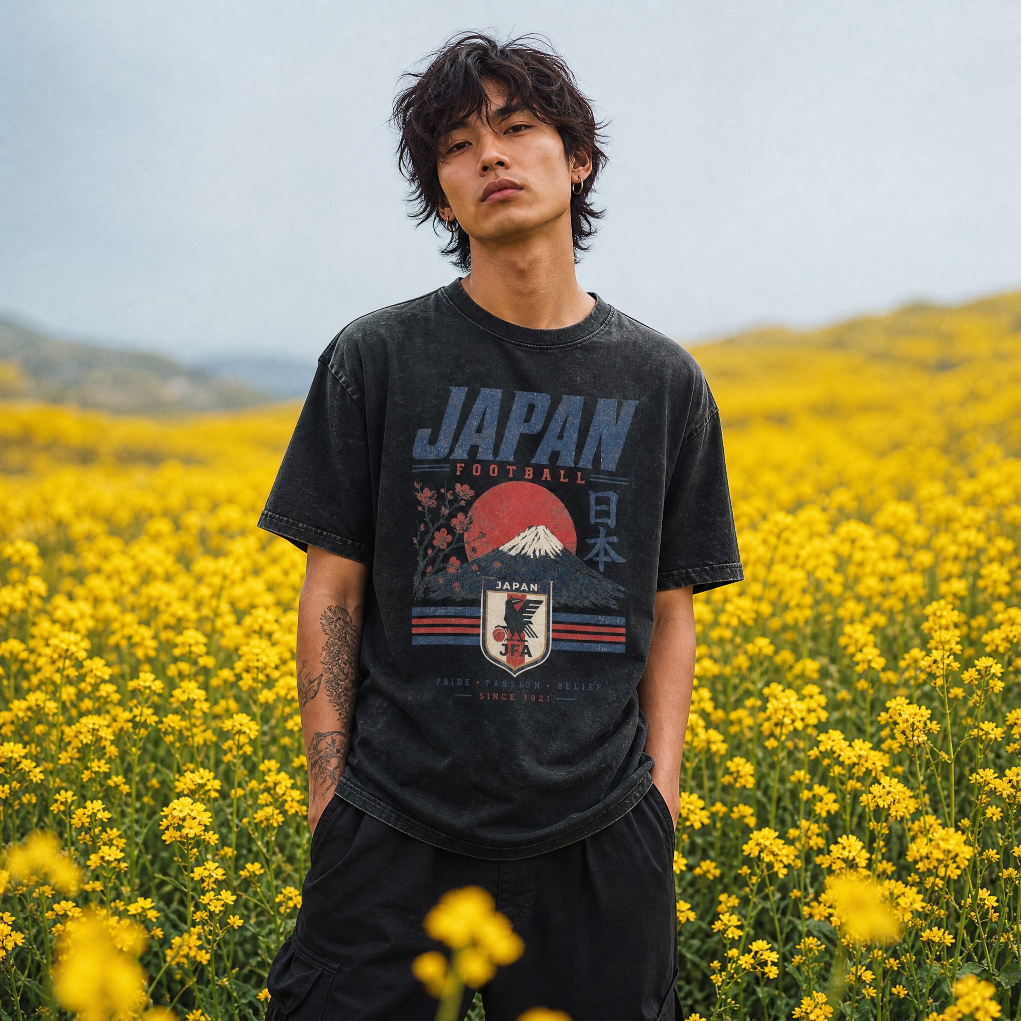 Japan Vintage Football Tee — flower field lifestyle