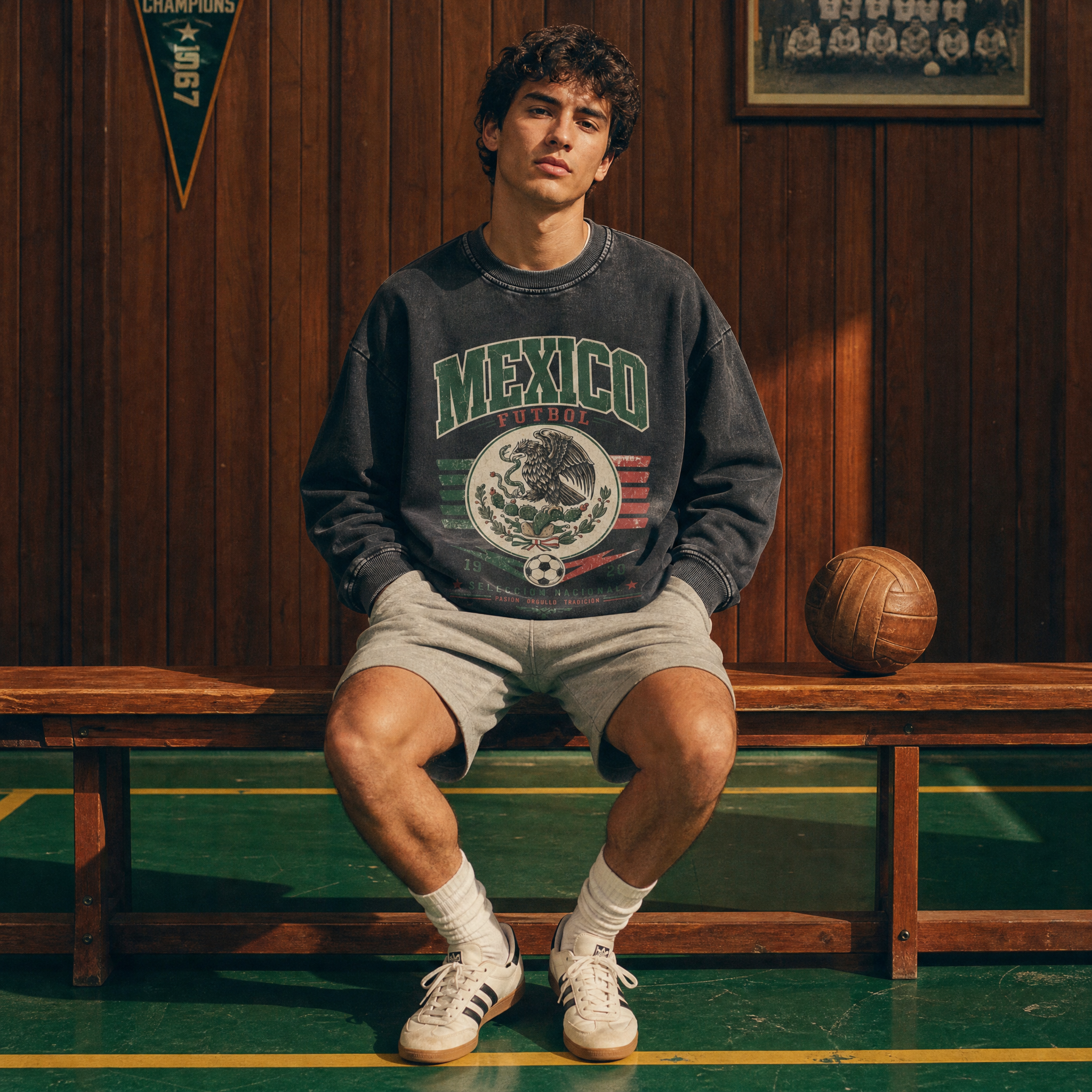 Mexico Vintage Football Crewneck — gym bench lifestyle