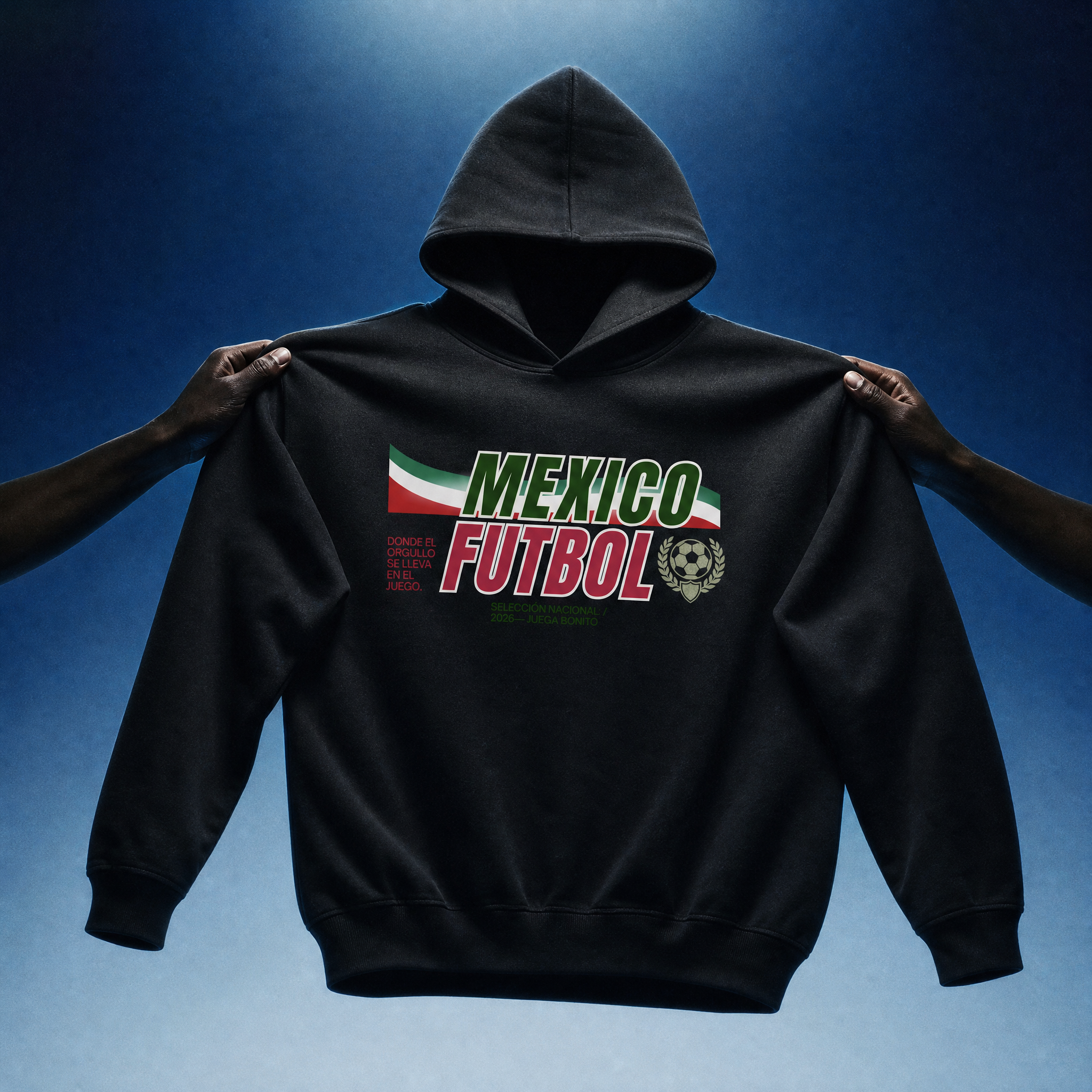 Mexico Soccer 90s Blockcore Fleeced Boxy Hoodie — hands studio lifestyle