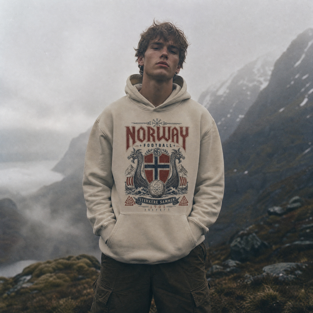 Norway Vintage Football Hoodie — highland fjord lifestyle