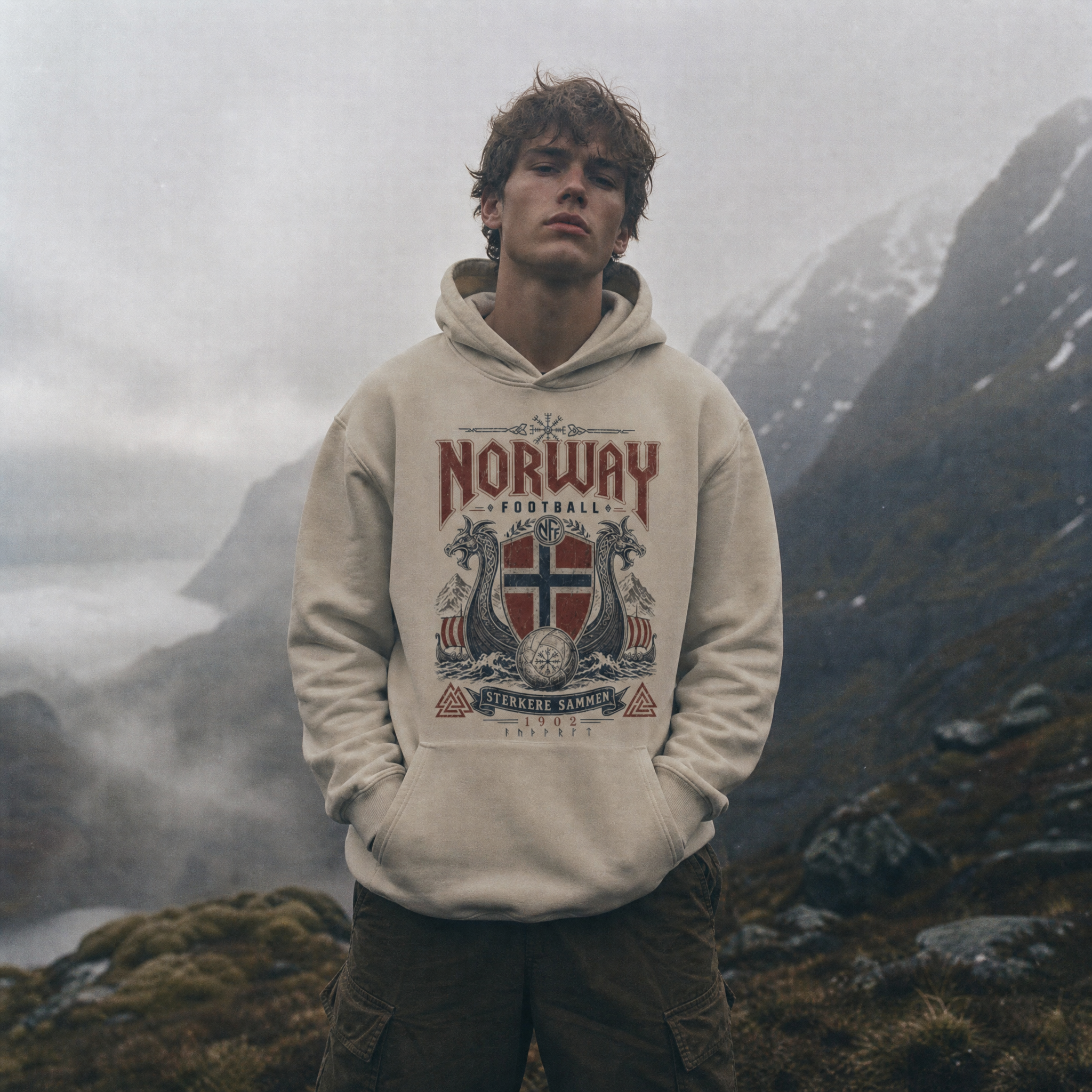 Norway Vintage Football Hoodie — highland fjord lifestyle