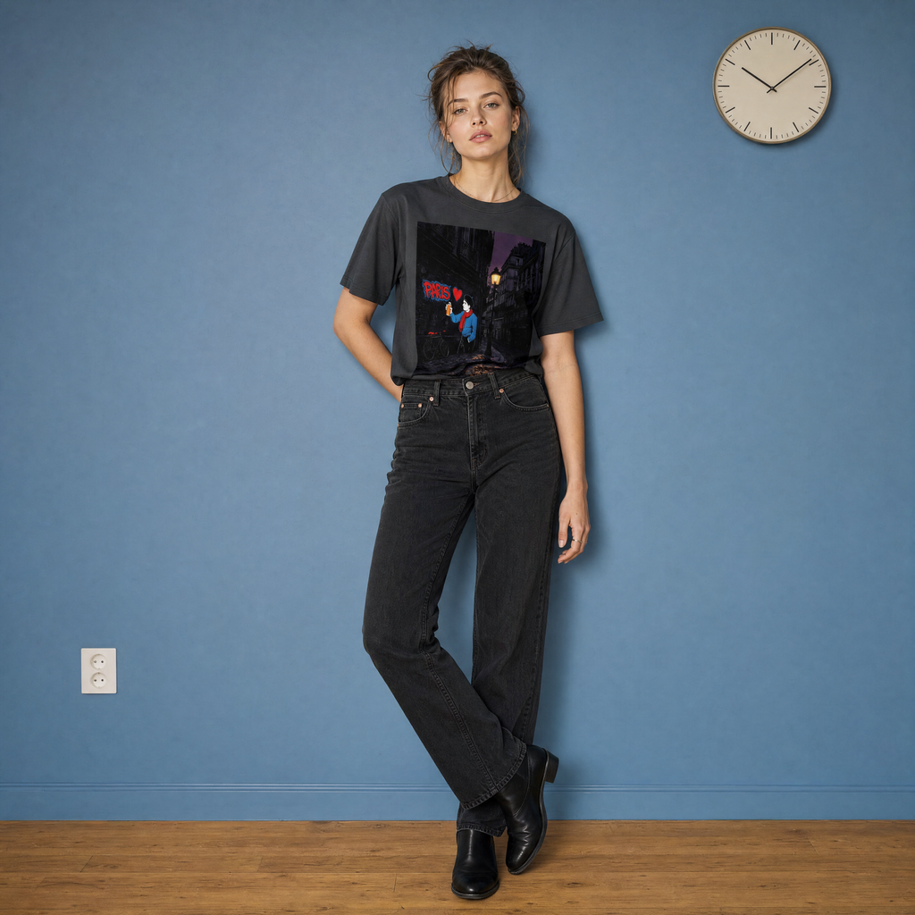 Paris Street Art Boxy France Tee — studio clock lifestyle