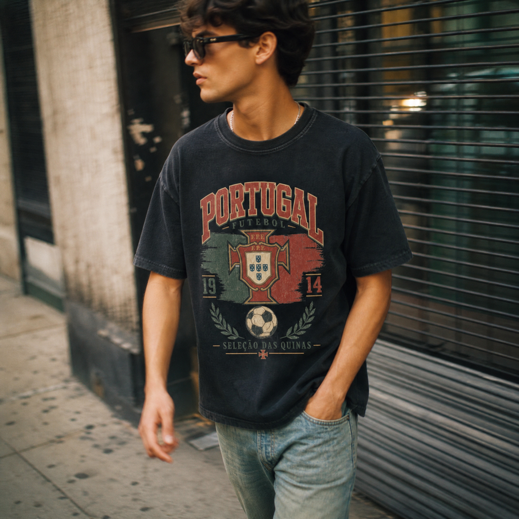 Portugal Vintage Football Tee — street walk lifestyle