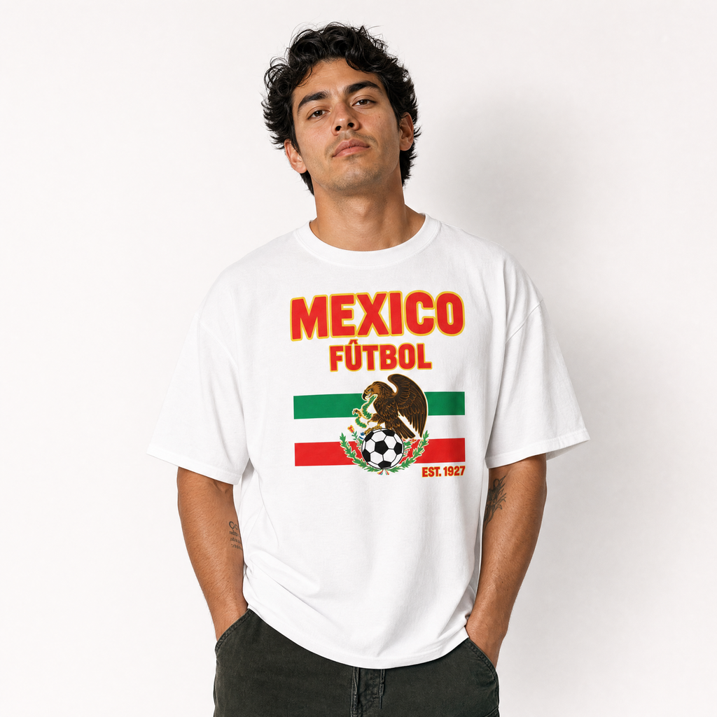 Retro Mexico Football Unisex Pure Cotton T-Shirt — white wall day lifestyle