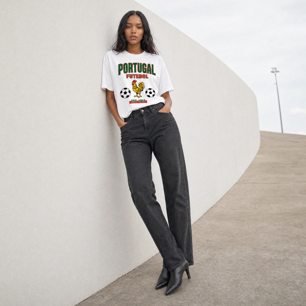 Retro Portugal Football Unisex Pure Cotton T-Shirt — walkway day lifestyle