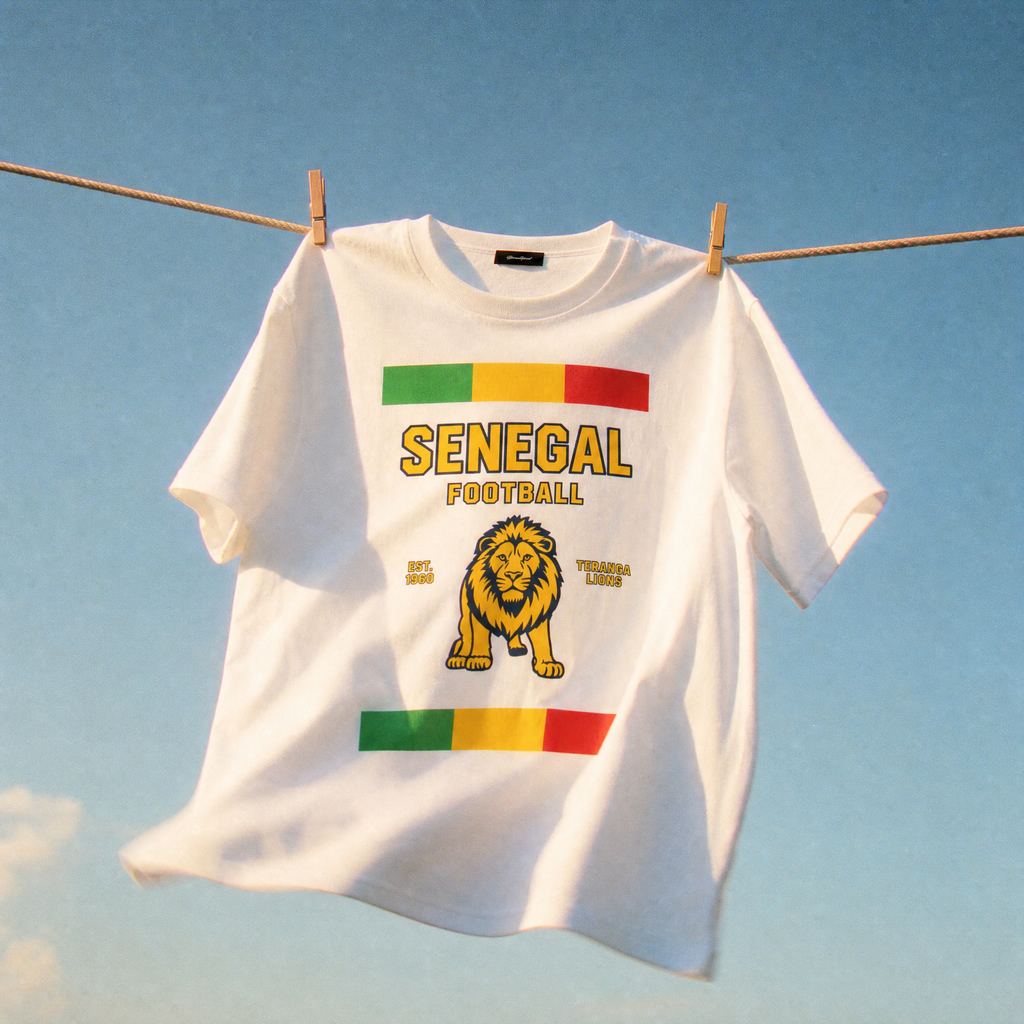 Retro Senegal Football Unisex Pure Cotton T-Shirt — clothesline sky lifestyle