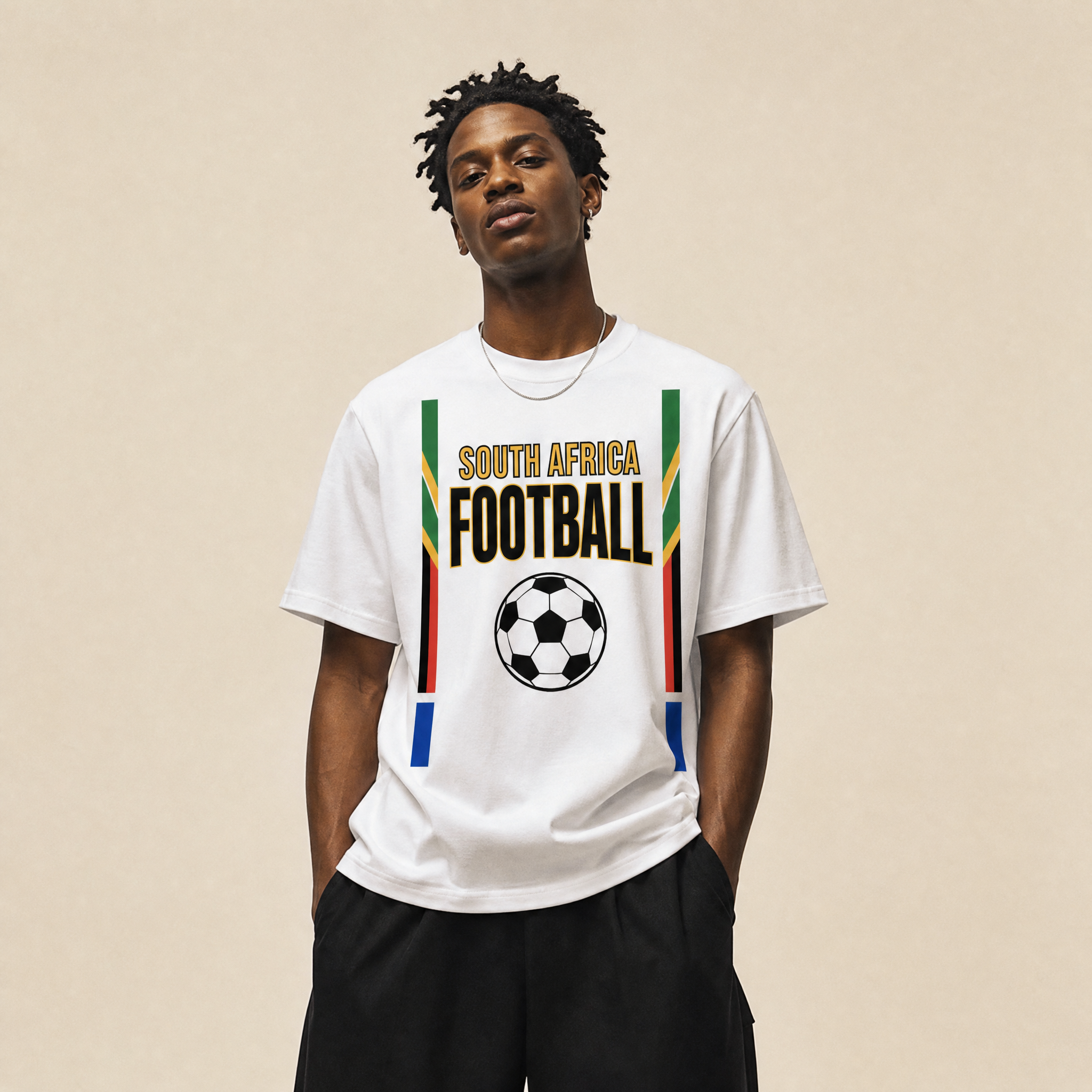 Retro South Africa Football Unisex Pure Cotton T-Shirt — studio model lifestyle