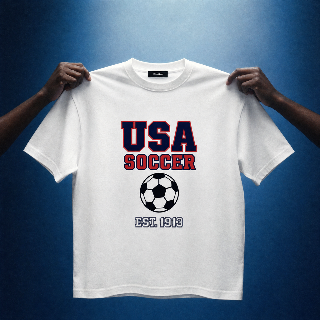 Retro USA Soccer Unisex Pure Cotton T-Shirt — hands studio lifestyle