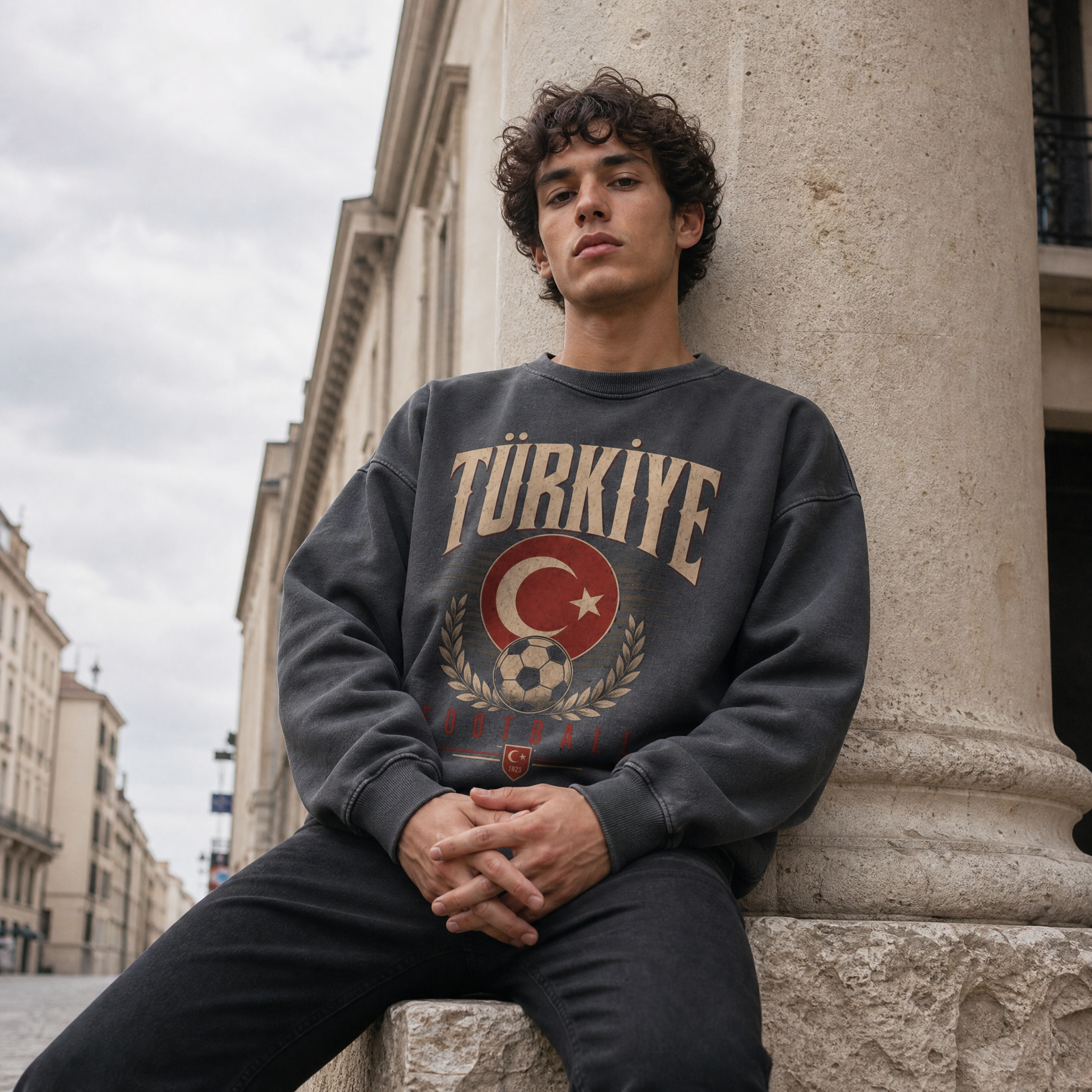 Türkiye Vintage Football Crewneck — column portrait lifestyle