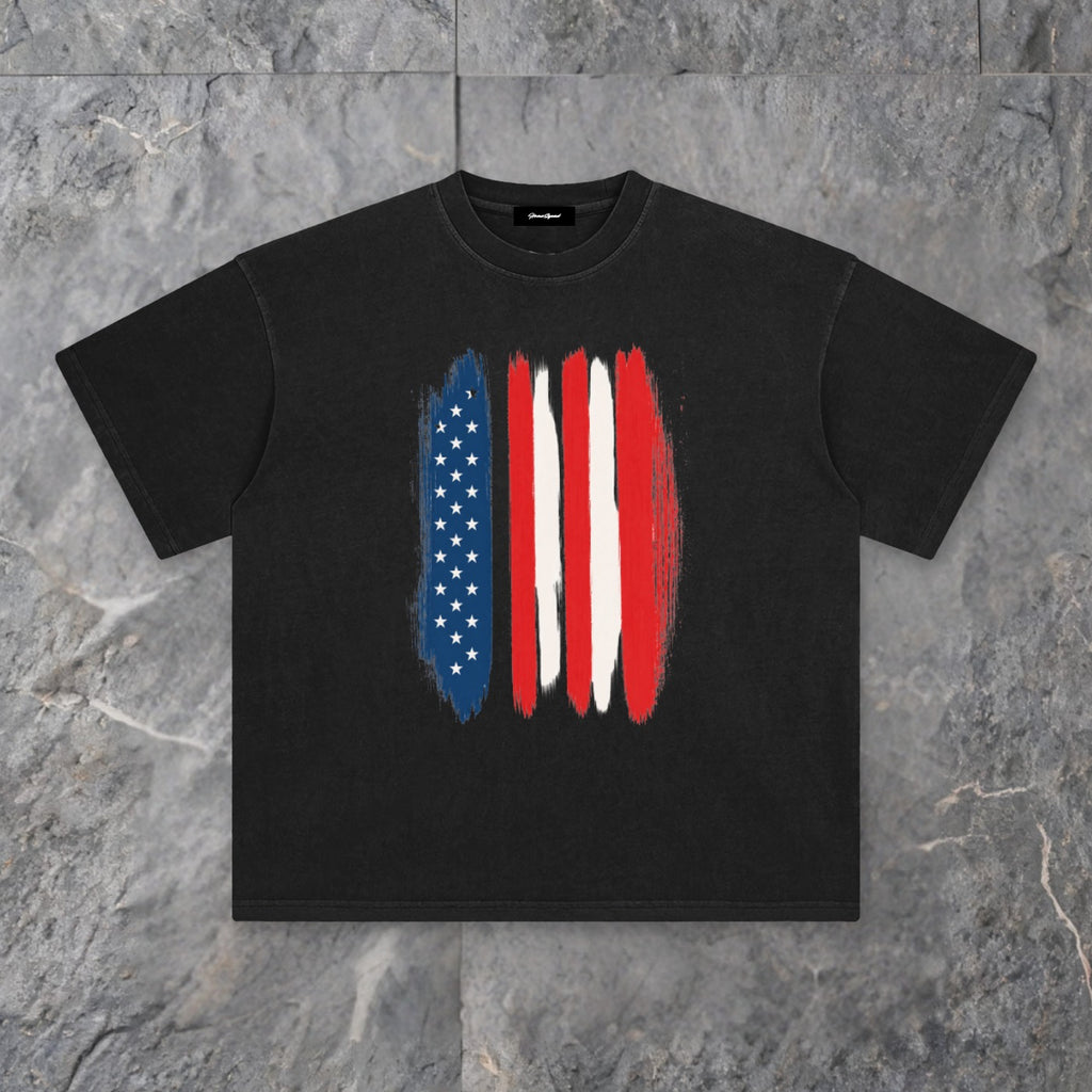Brushstrokes USA Enzyme Washed T-Shirt on slate background