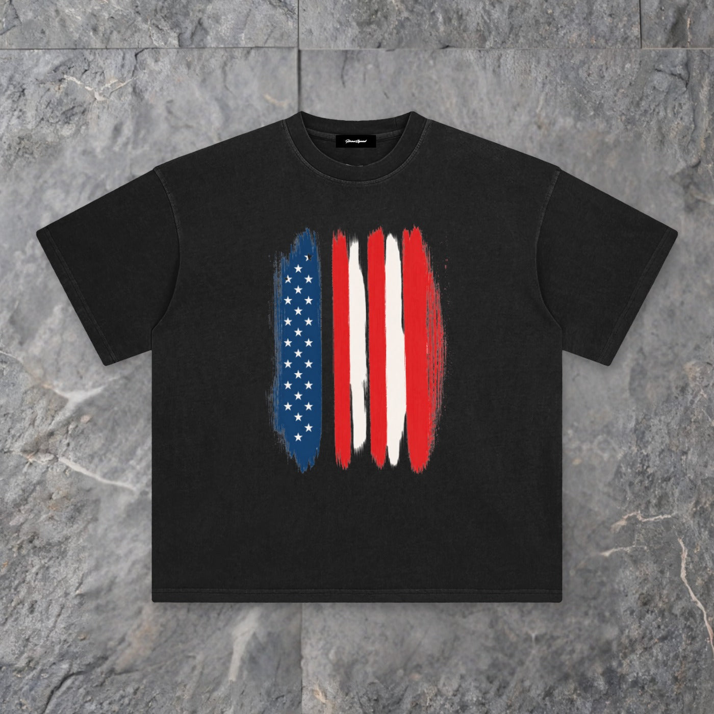 Brushstrokes USA Enzyme Washed T-Shirt on slate background