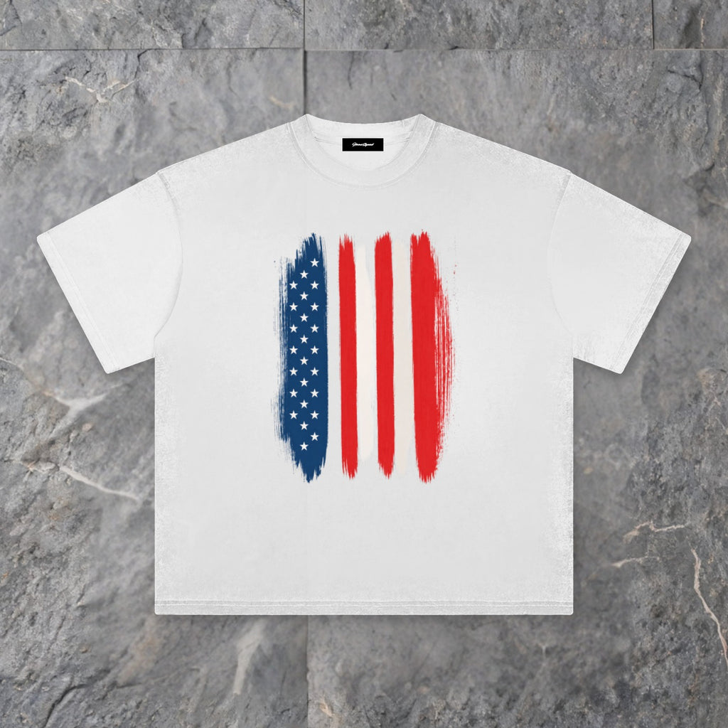 Brushstrokes USA Enzyme Washed T-Shirt on slate background