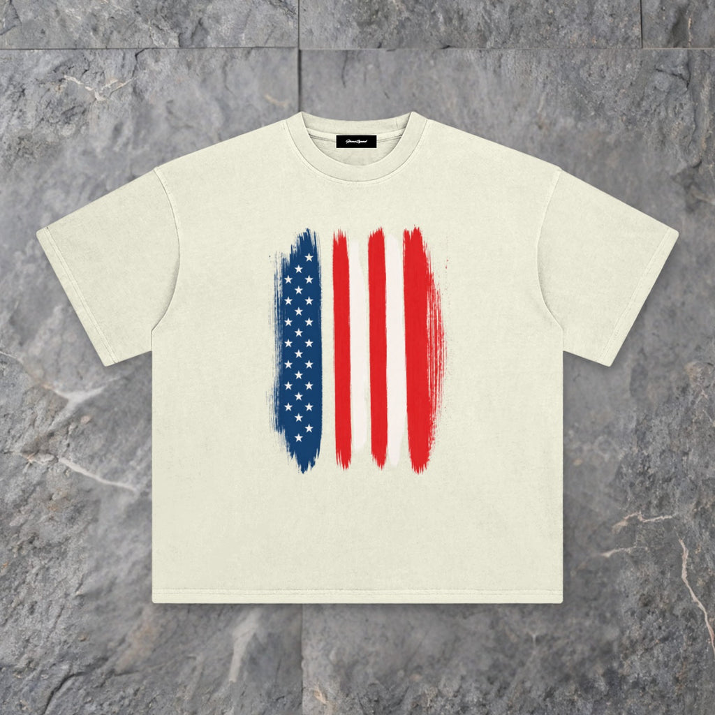 Brushstrokes USA Enzyme Washed T-Shirt on slate background