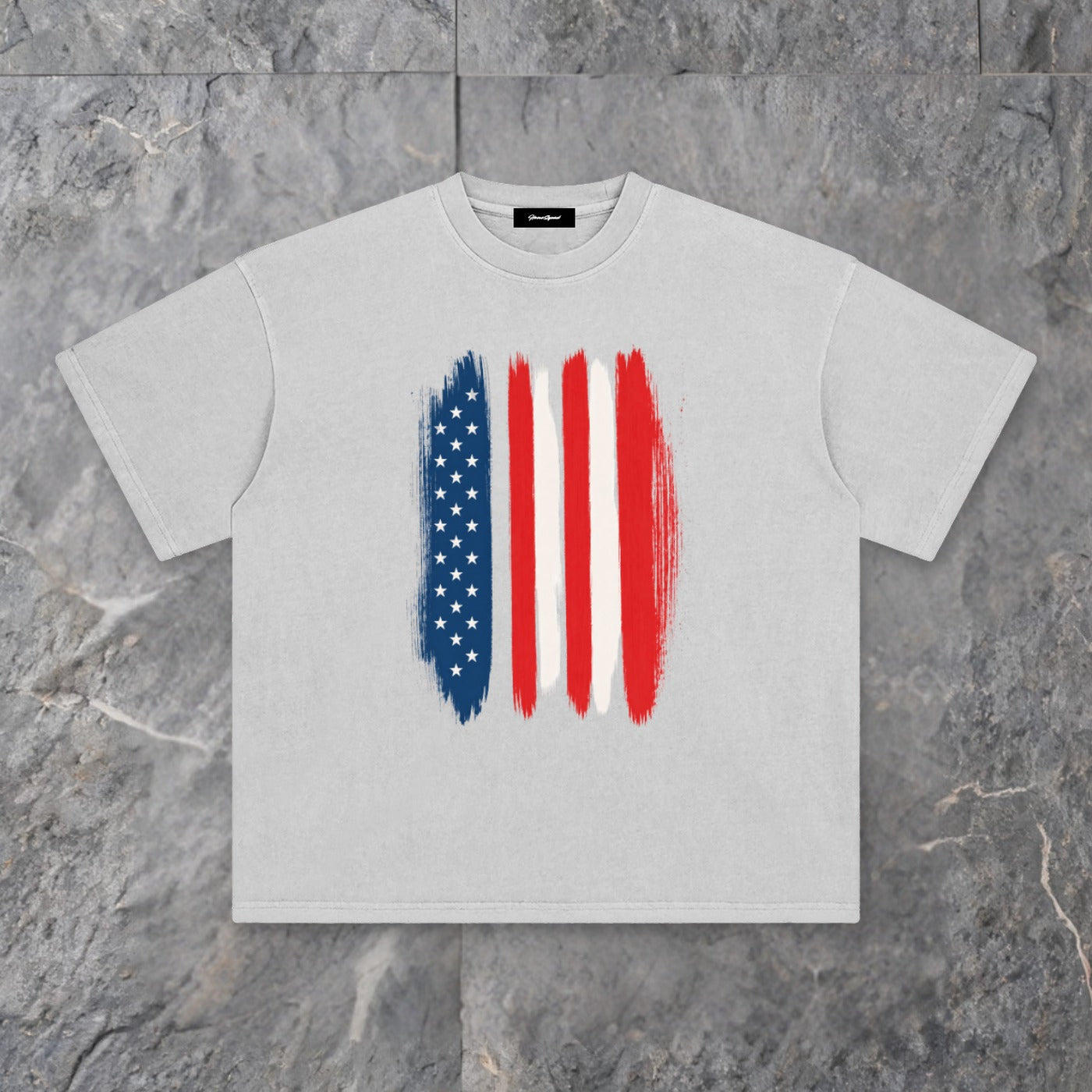 Brushstrokes USA Enzyme Washed T-Shirt on slate background
