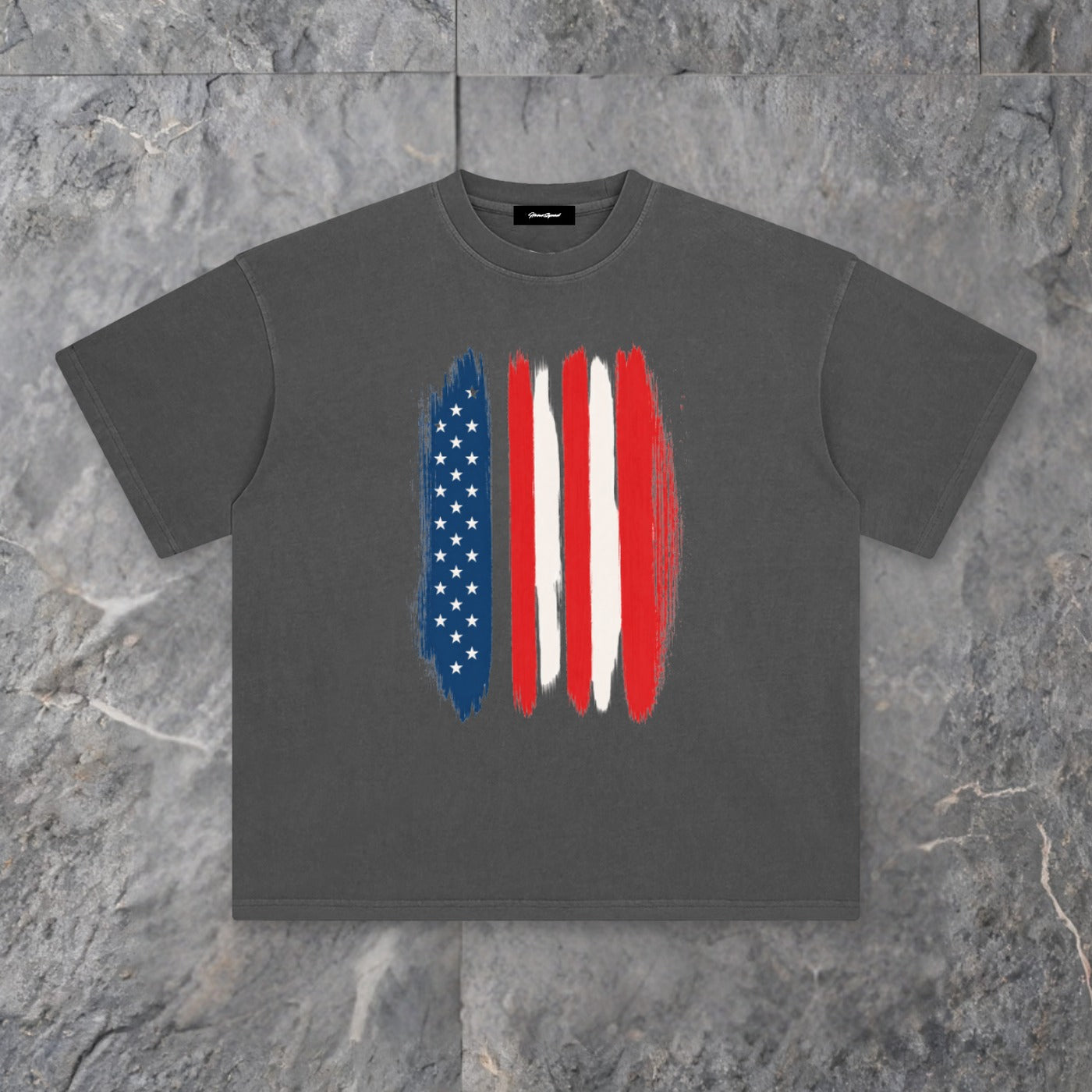 Brushstrokes USA Enzyme Washed T-Shirt on slate background