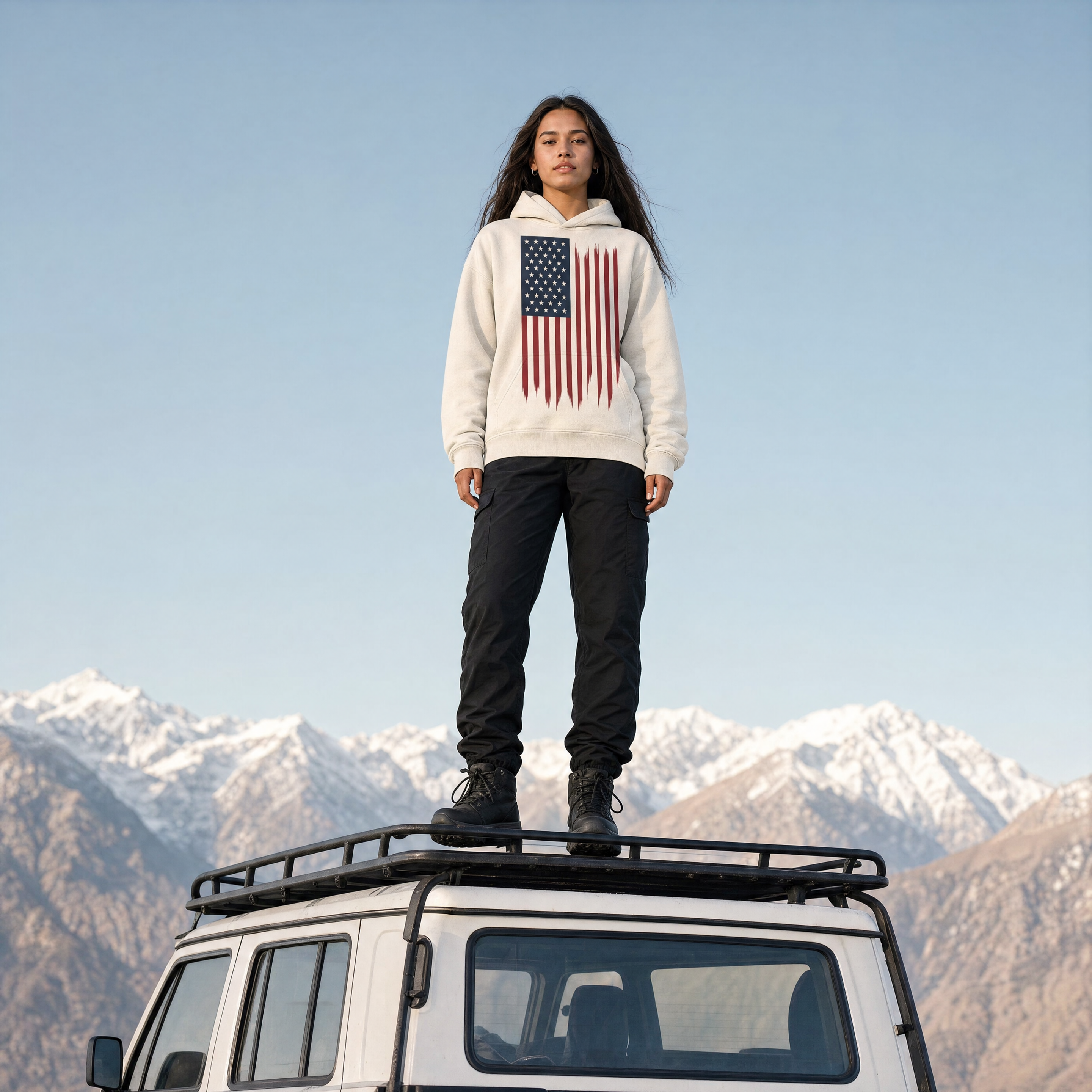 USA Fleeced Boxy Hoodie — mountain truck lifestyle